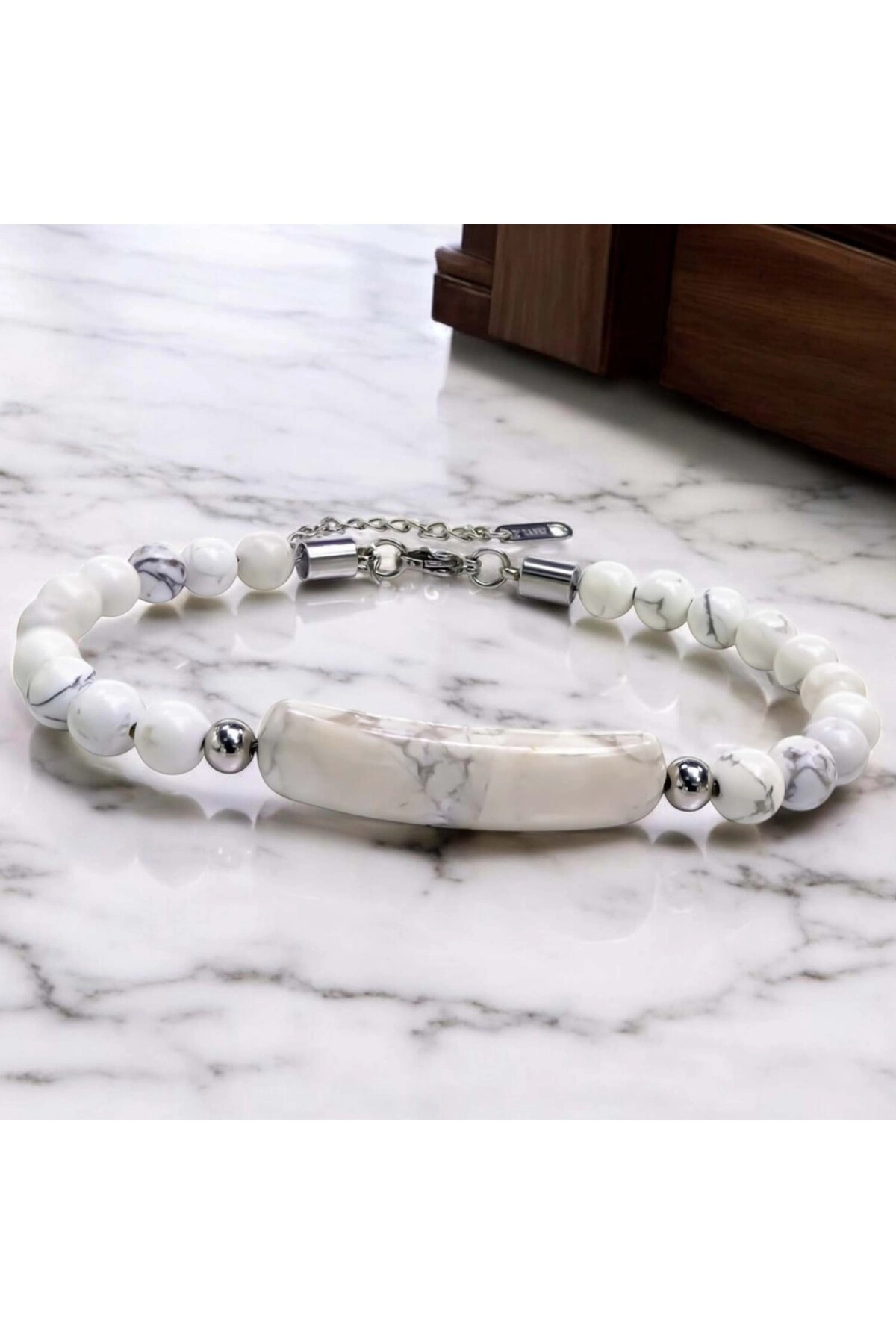 Havlit Doğaltaş Çelik Halat Ve Çelik Klipsli Bileklik-2