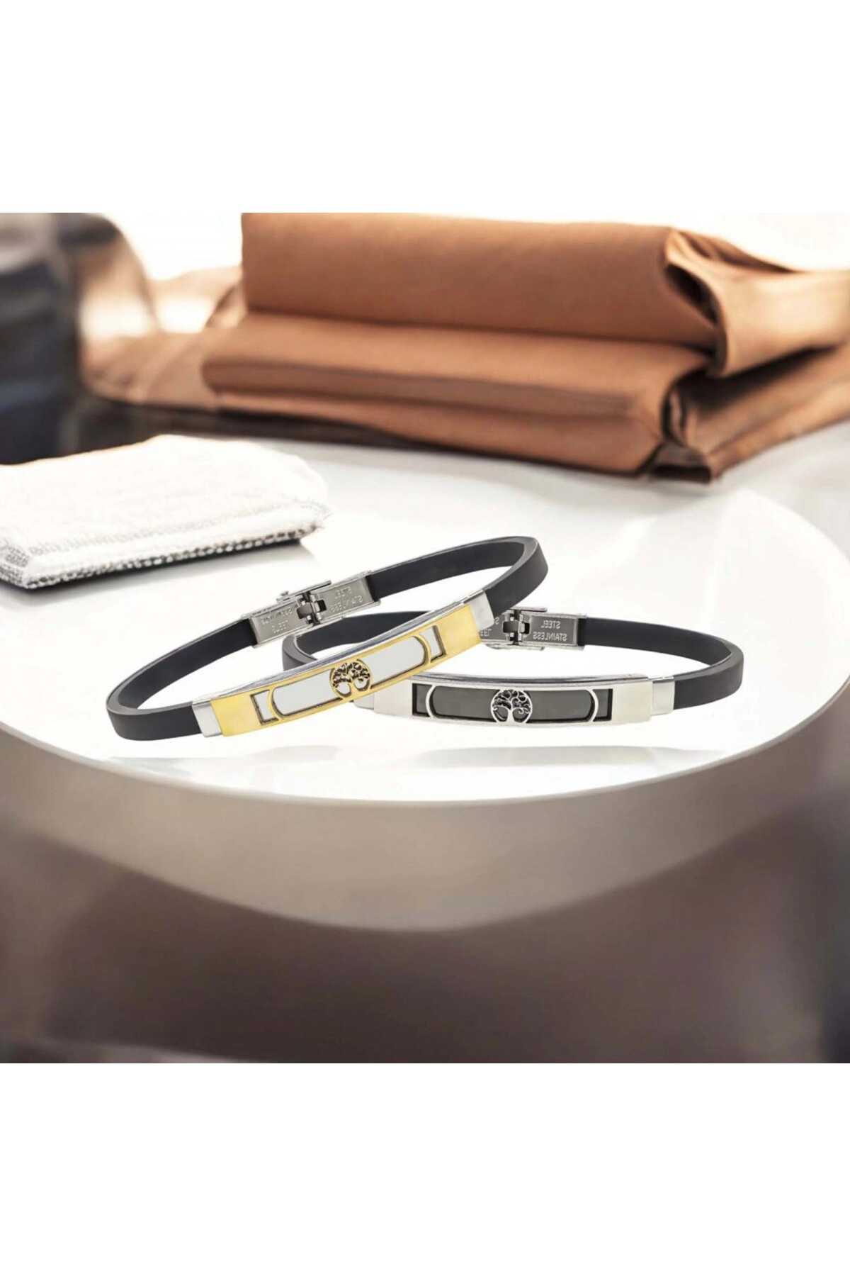 Hayat Ağacı Desenli Çelik Bileklik-3