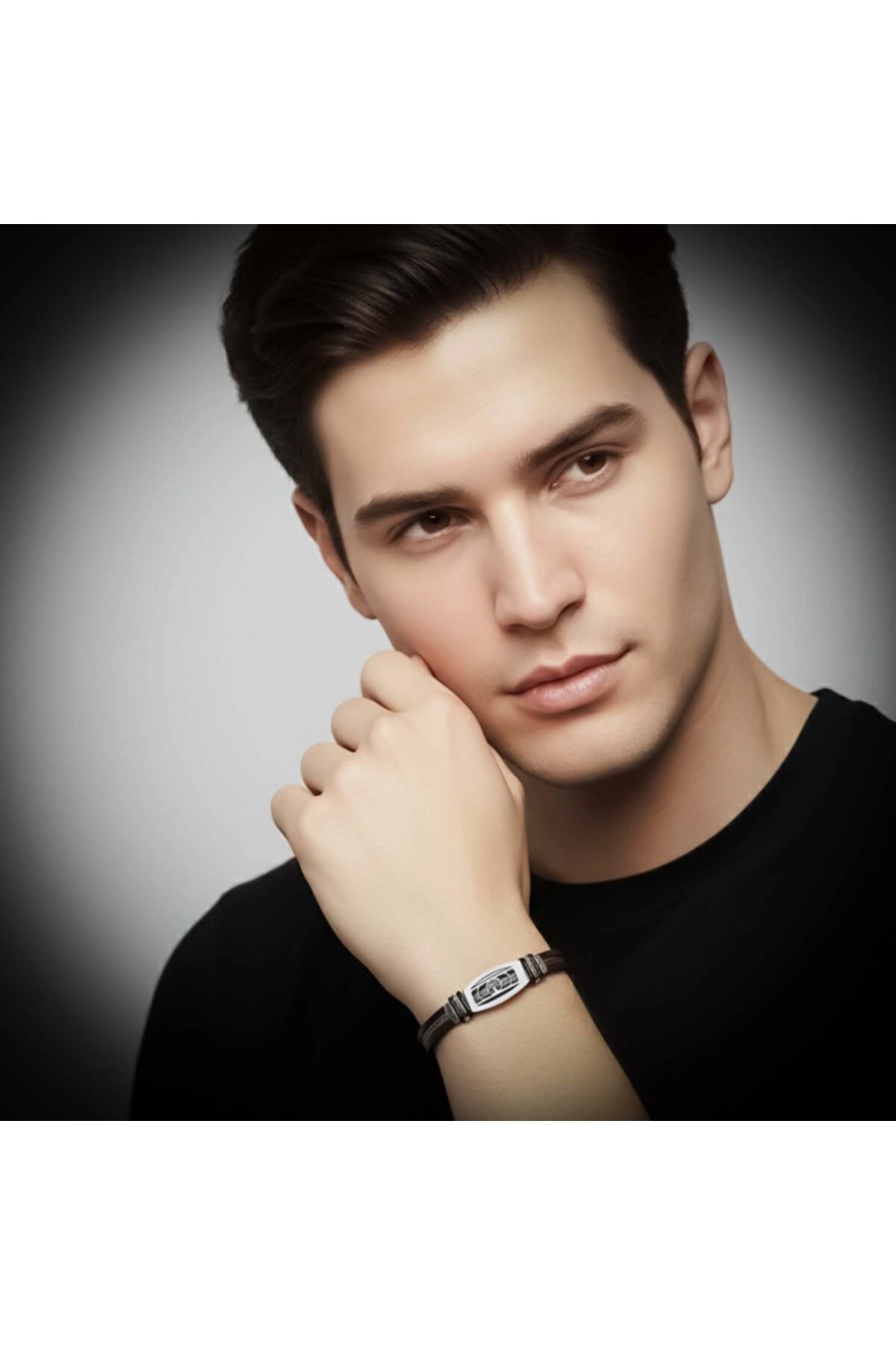 Hayat Ağacı Desenli Çelik Halatlı Erkek Bileklik-1