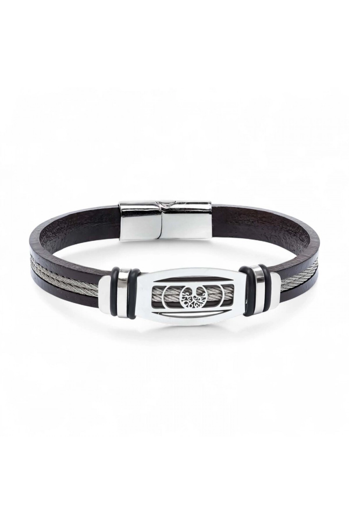 Hayat Ağacı Desenli Çelik Halatlı Erkek Bileklik-4