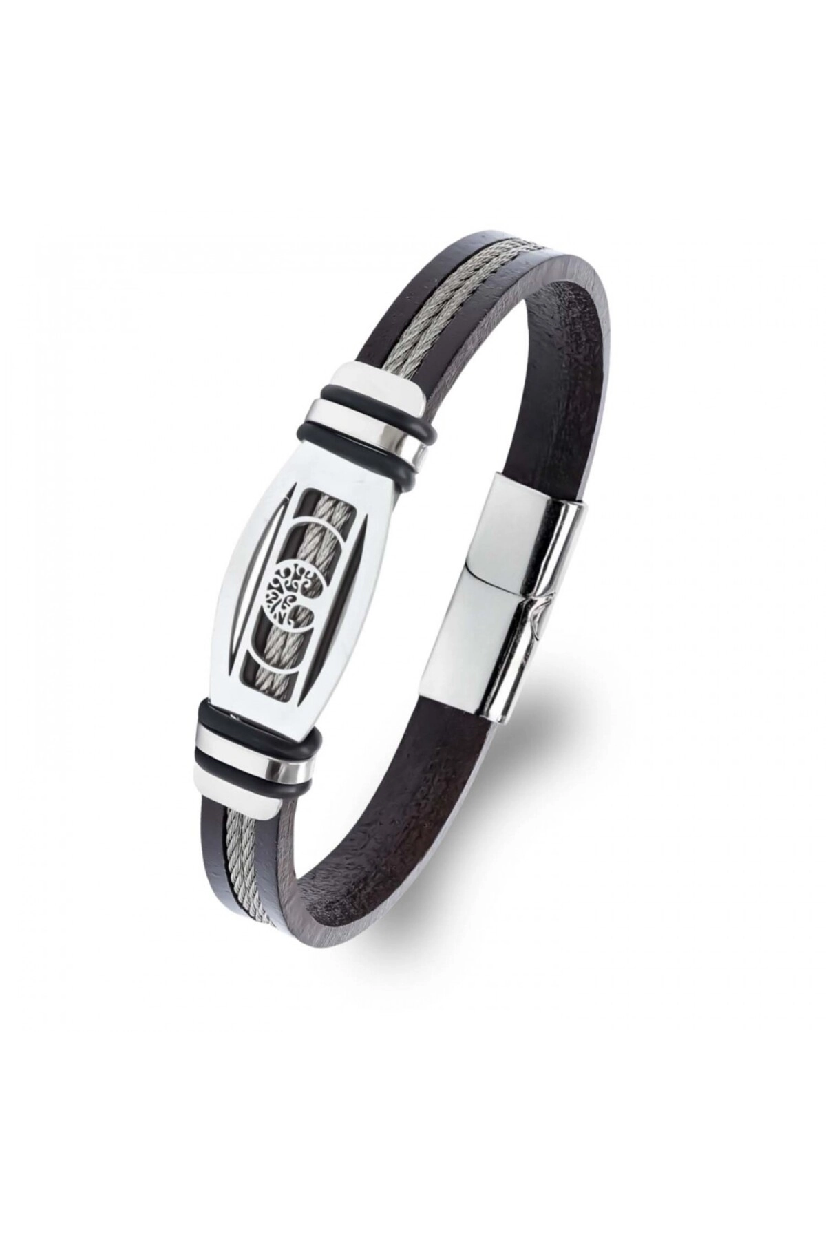 Hayat Ağacı Desenli Çelik Halatlı Erkek Bileklik-0