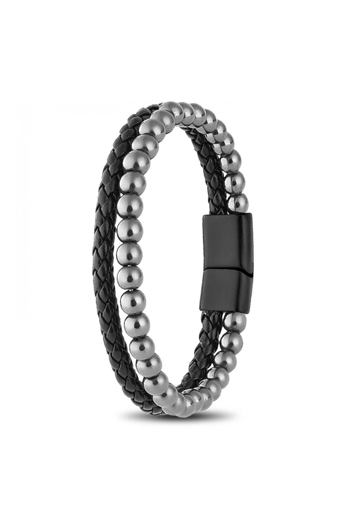 Hematit Doğaltaş Deri Erkek Bileklik-1