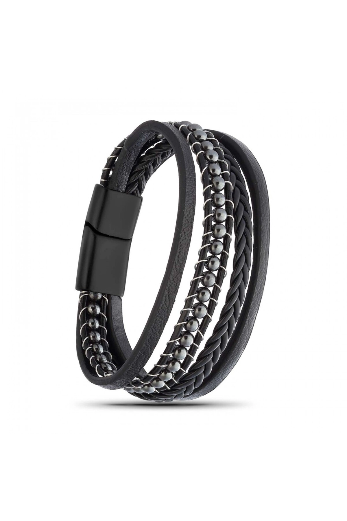 Hematit Doğaltaş Ve Deri Çoklu Bileklik-0