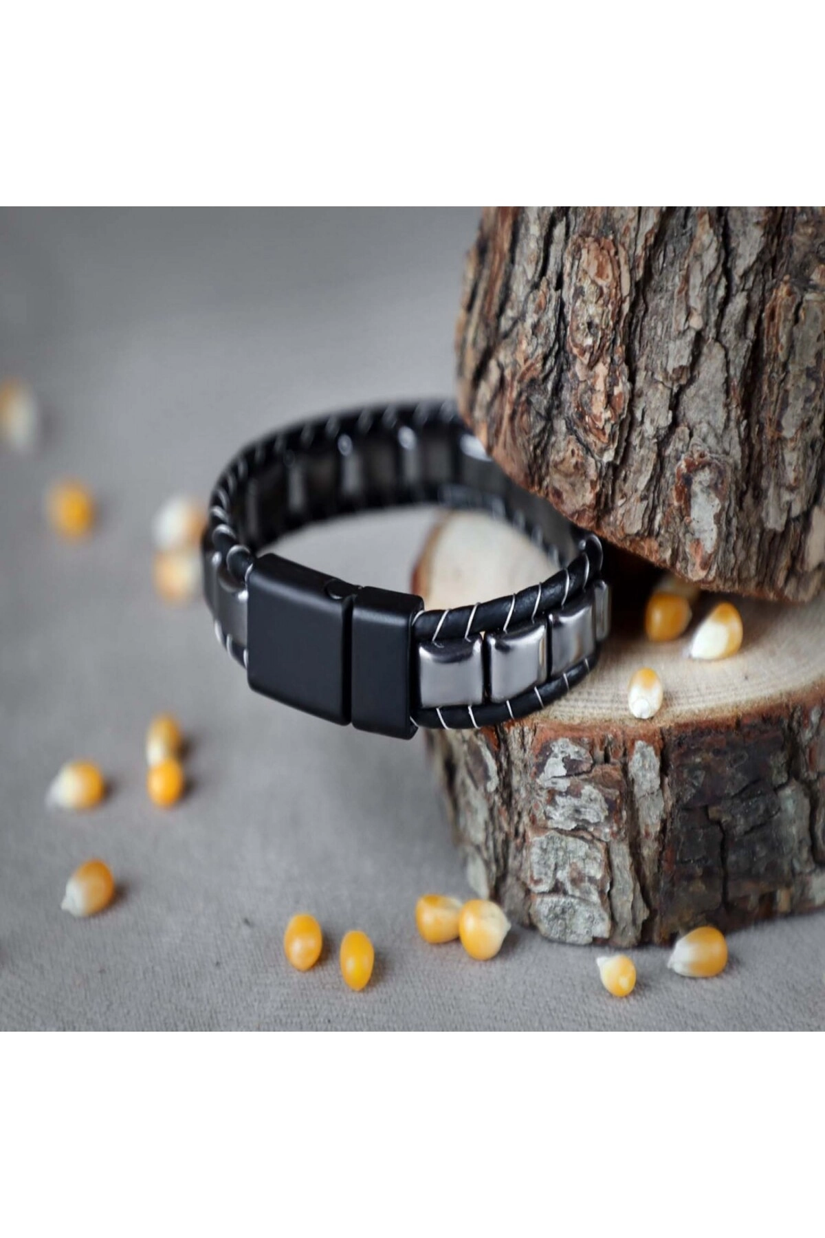 Hematit Örmeli Deri Bileklik-4