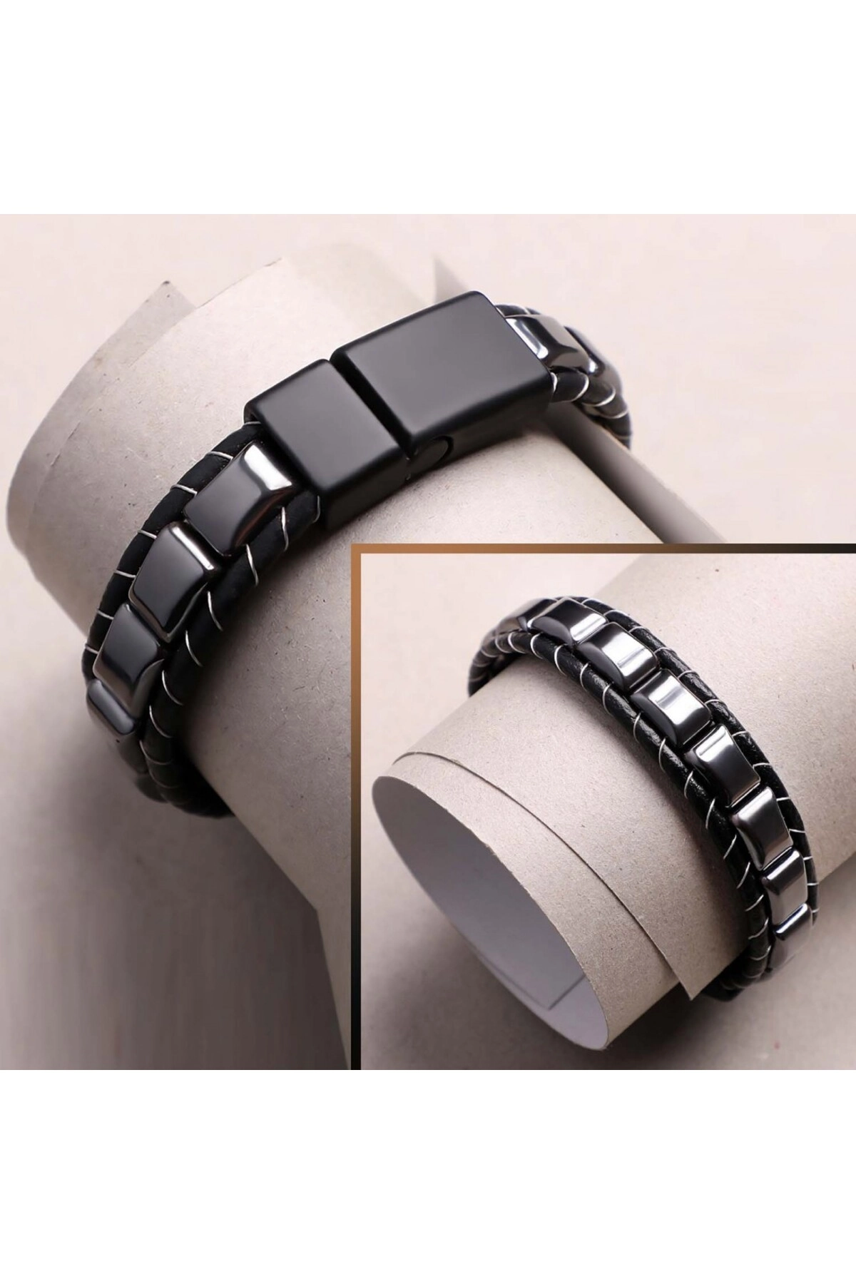 Hematit Örmeli Deri Bileklik-5