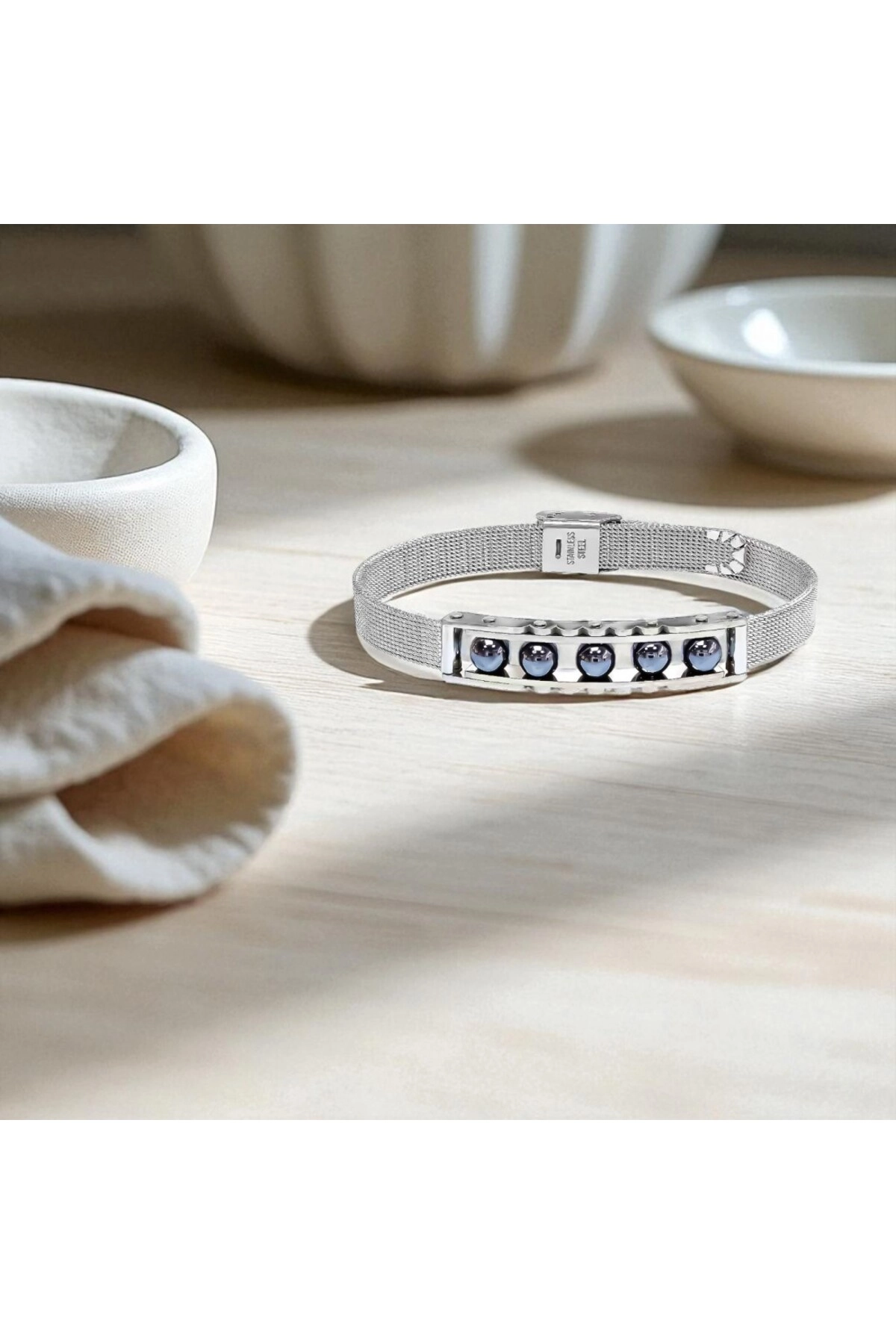 Hematit Taşı Ve Paslanmaz Çelik Bileklik-2