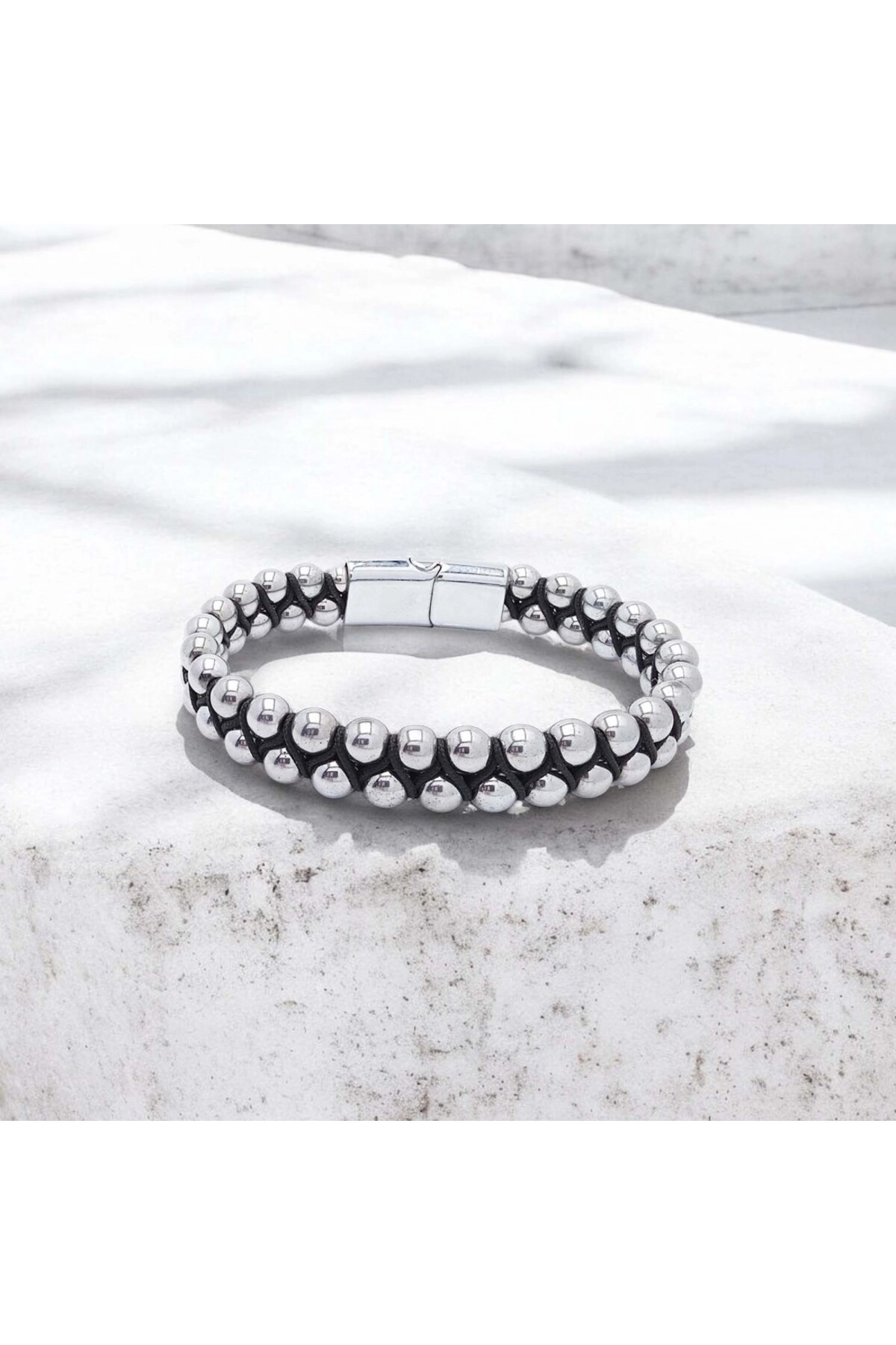 Hematit Ve Çelik Halatlı Erkek Bileklik-3