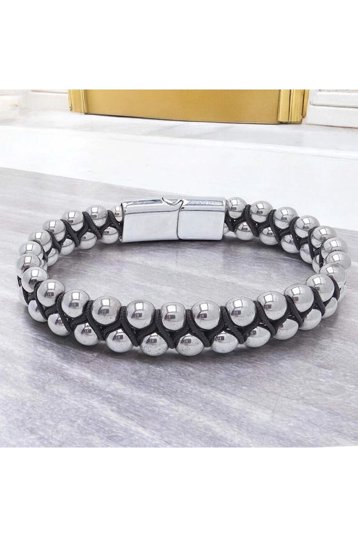 Hematit Ve Çelik Halatlı Erkek Bileklik-4