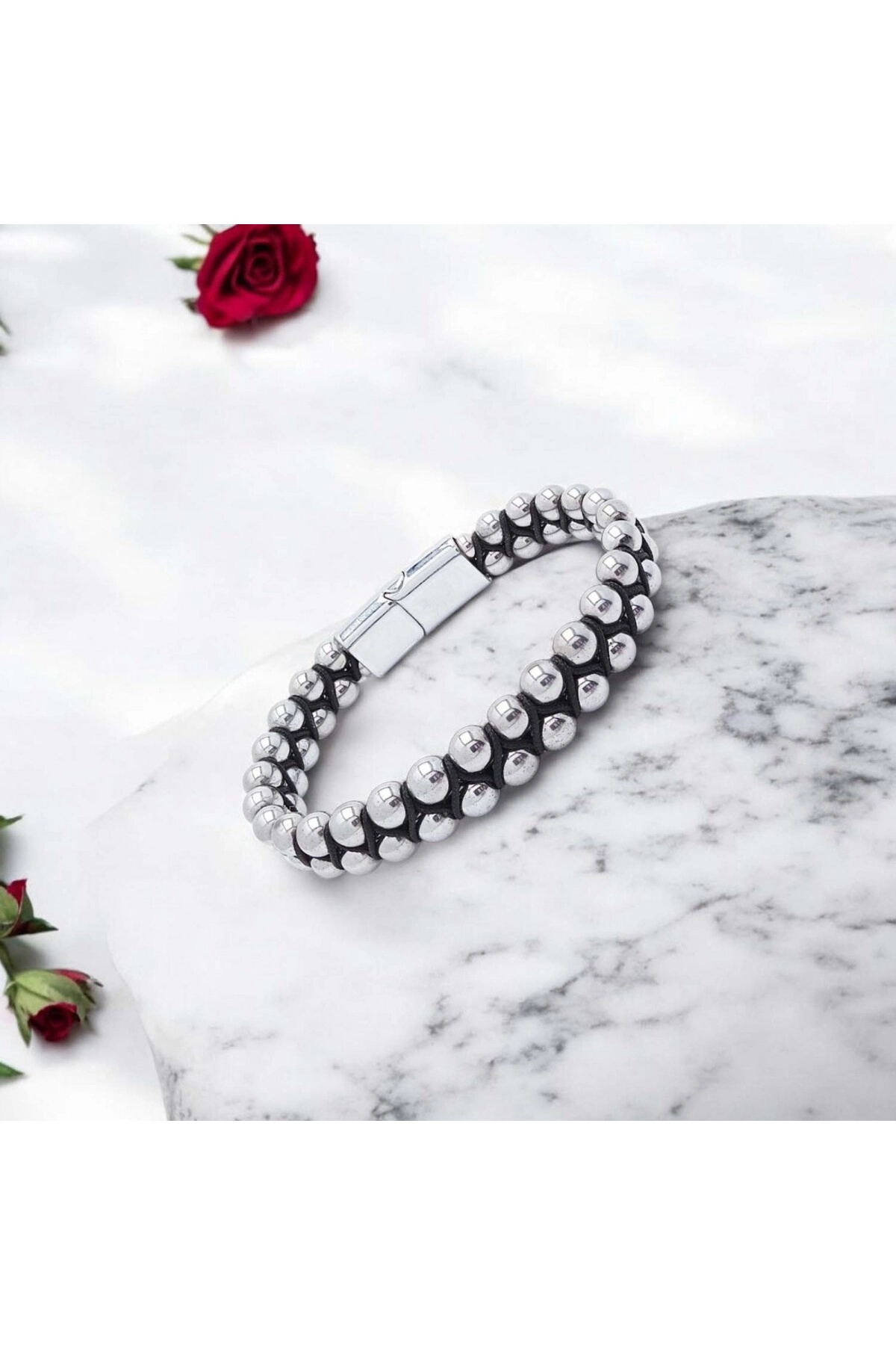 Hematit Ve Çelik Halatlı Erkek Bileklik-2