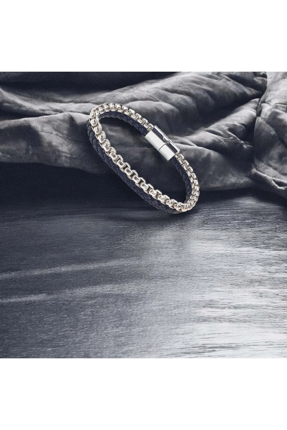 İkili Deri Ve Çelik Zincir Bileklik | Yeni Yıl Hediyesi | Yılbaşı Hediyesi-2