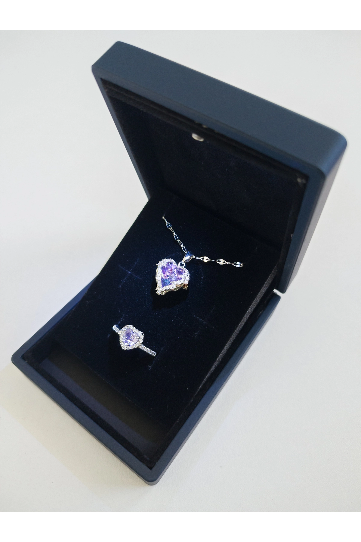 Işıklı Kutuda | Mor Okyanus Kalbi Yüzük Set | 316l Çelik - Kararmaz | Hediye Kadın-3