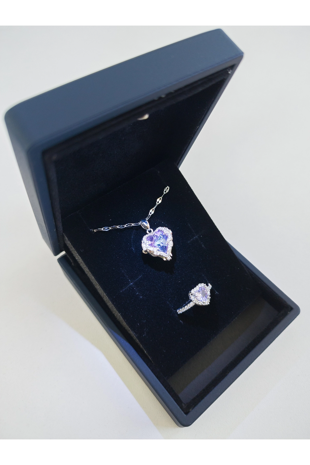 Işıklı Kutuda | Mor Okyanus Kalbi Yüzük Set | 316l Çelik - Kararmaz | Hediye Kadın-4
