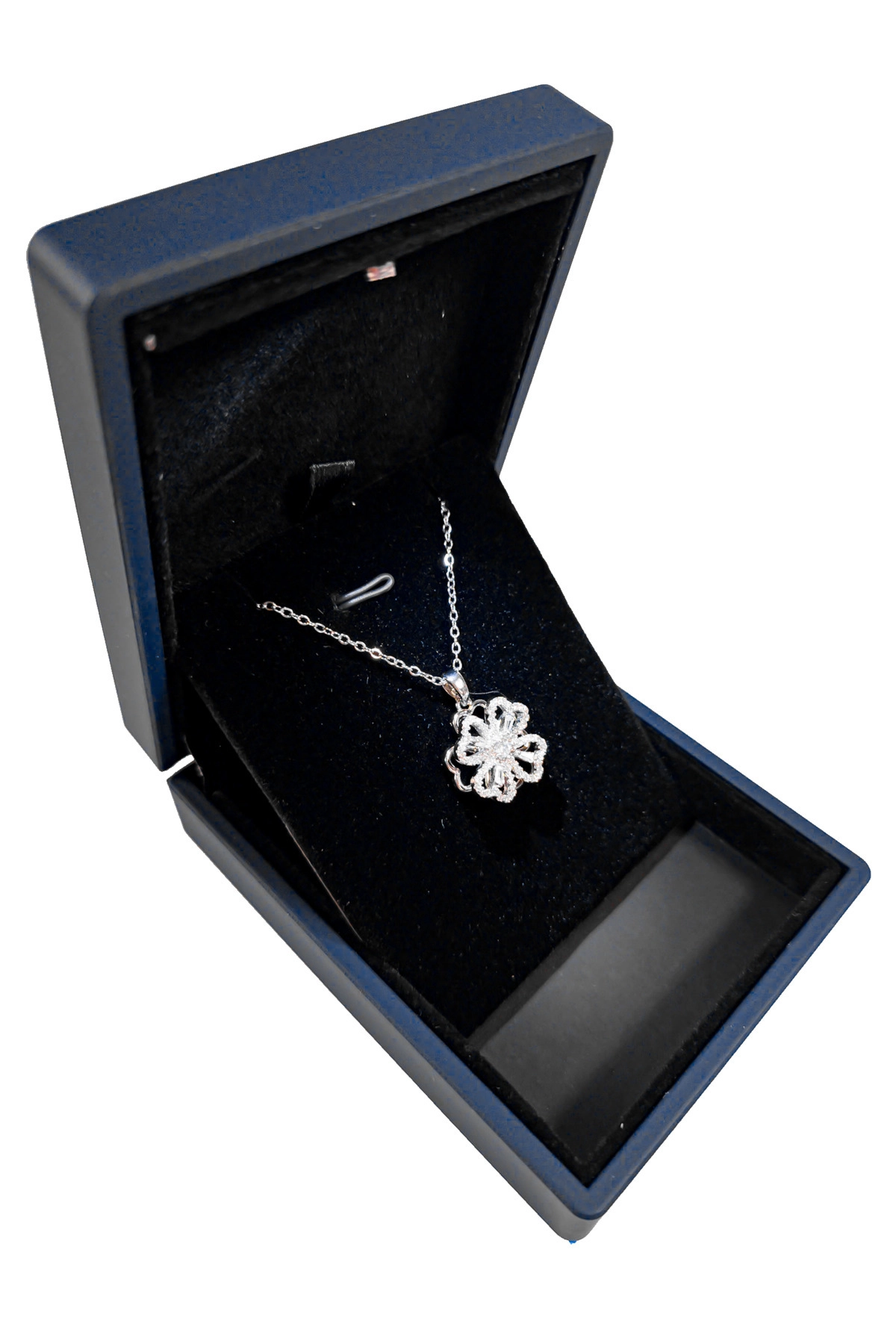 Işıklı Premium Kutuda | Dönen Yonca Kolye | Gümüş Renk | 316l Çelik - Kararmaz | Hediye Kadın-3