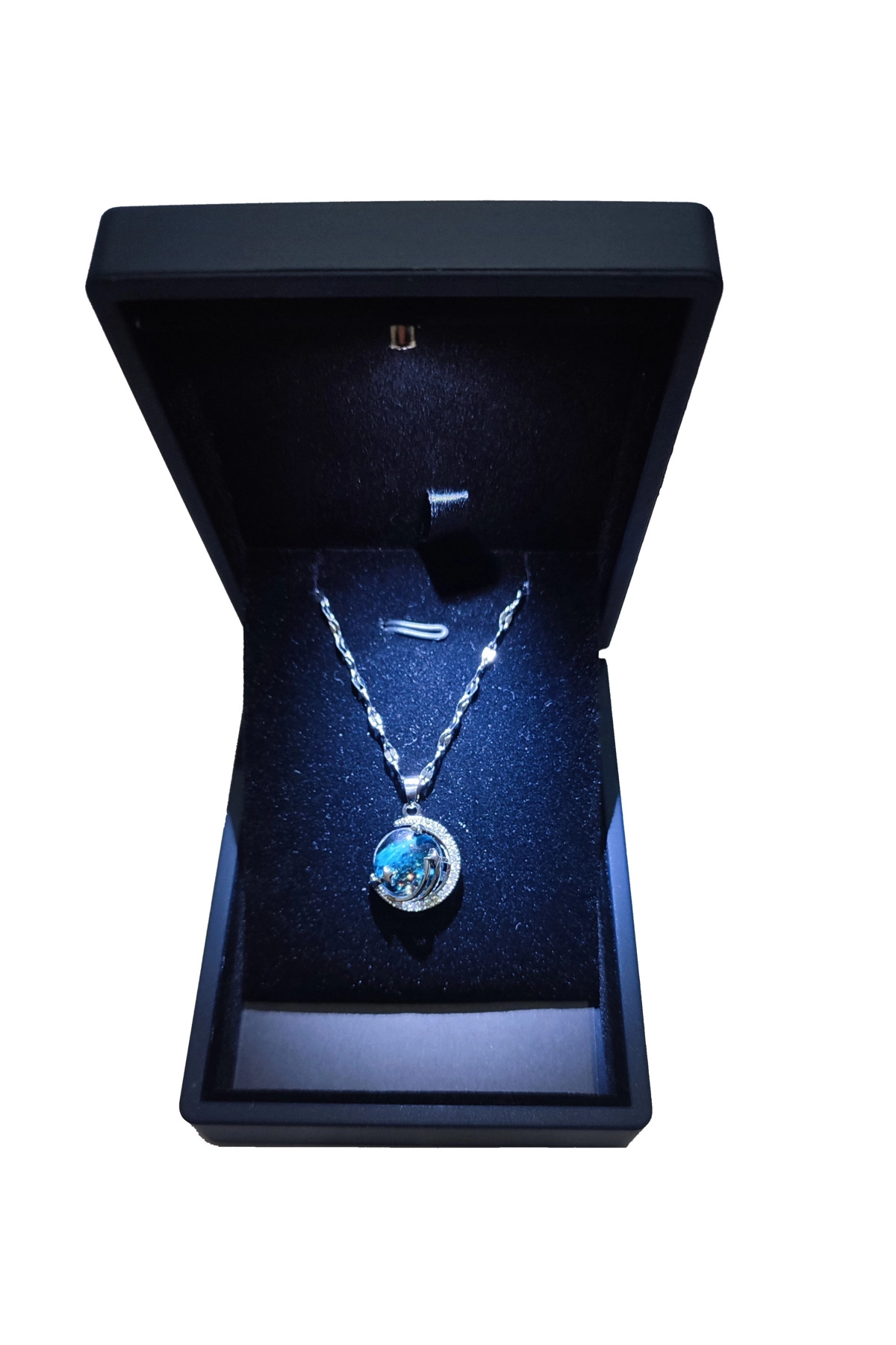 Işıklı Premium Kutuda | Gökyüzü - Gezegen Kolye | 316l Çelik - Kararmaz | Hediye Kadın | Uzay Dünya-6