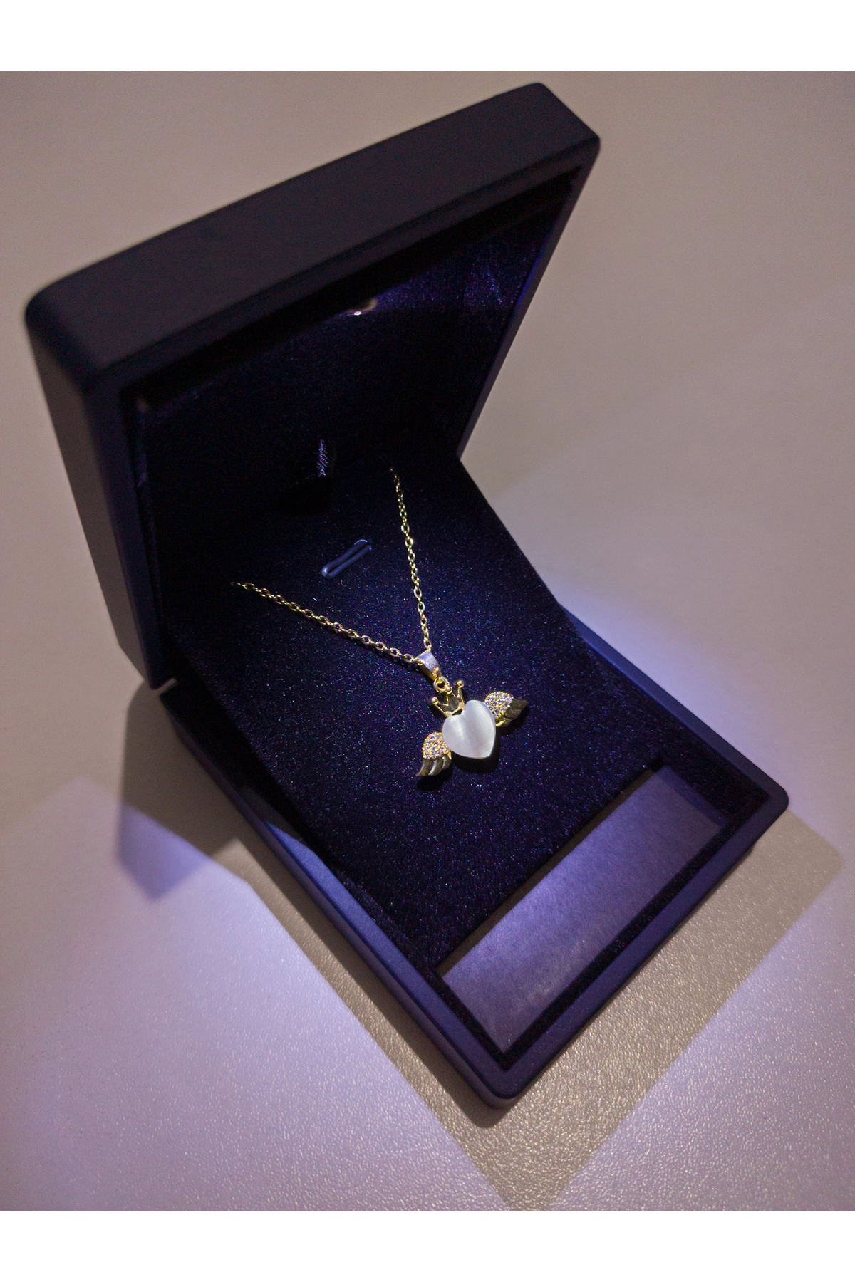 Işıklı Premium Kutuda | Kanatlı Kalp Kolye | 316l Çelik - Kararmaz | Hediye Kadın-4