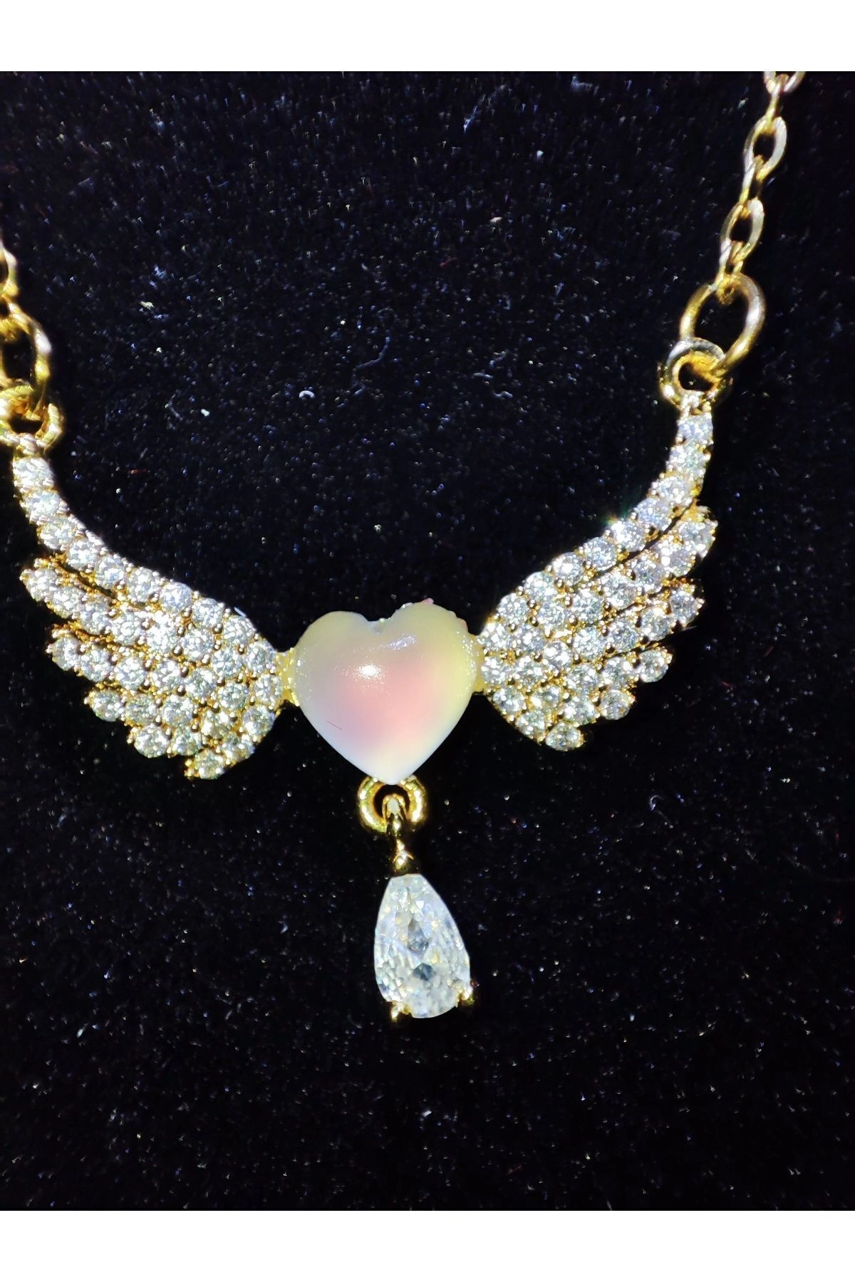 Işıklı Premium Kutuda | Melek Kanatlı Kalp Kolye | 316l Çelik - Kararmaz | Hediye Kadın-3