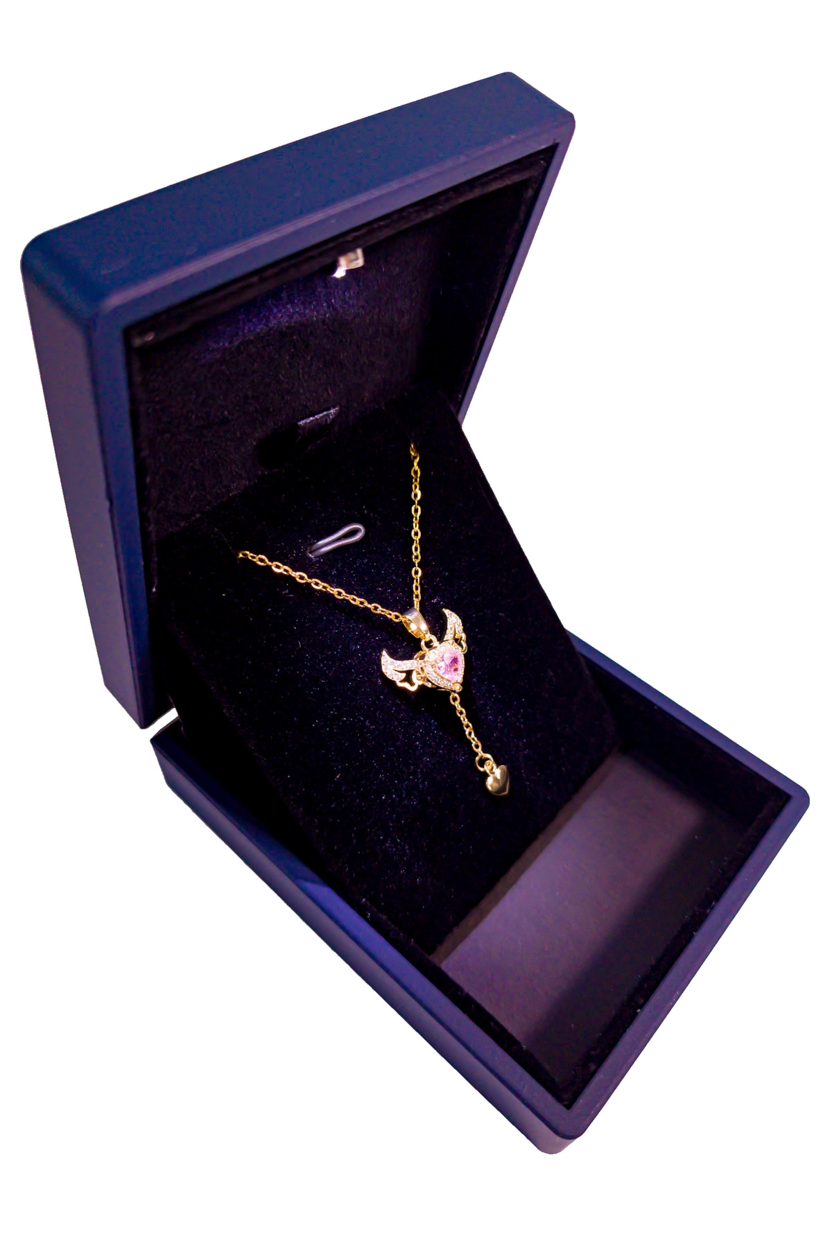 Işıklı Premium Kutuda | Pembe Taşlı Melek Kanatlı Kalp Kolye | 316l Çelik - Kararmaz | Hediye Kadın-3