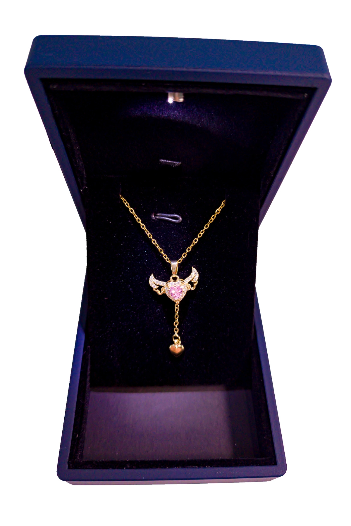 Işıklı Premium Kutuda | Pembe Taşlı Melek Kanatlı Kalp Kolye | 316l Çelik - Kararmaz | Hediye Kadın-6