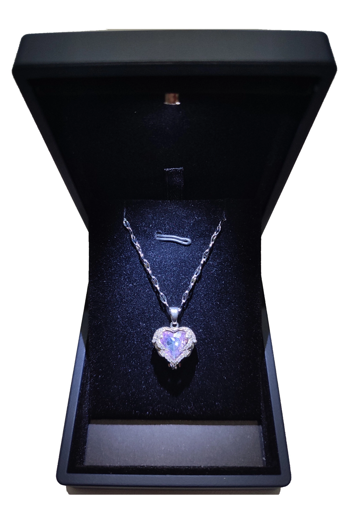 Işıklı Premium Kutuda | Zirkon Taşlı Kalp Kolye | 316l Çelik - Kararmaz | Hediye Kadın | Gümüş Renk-5