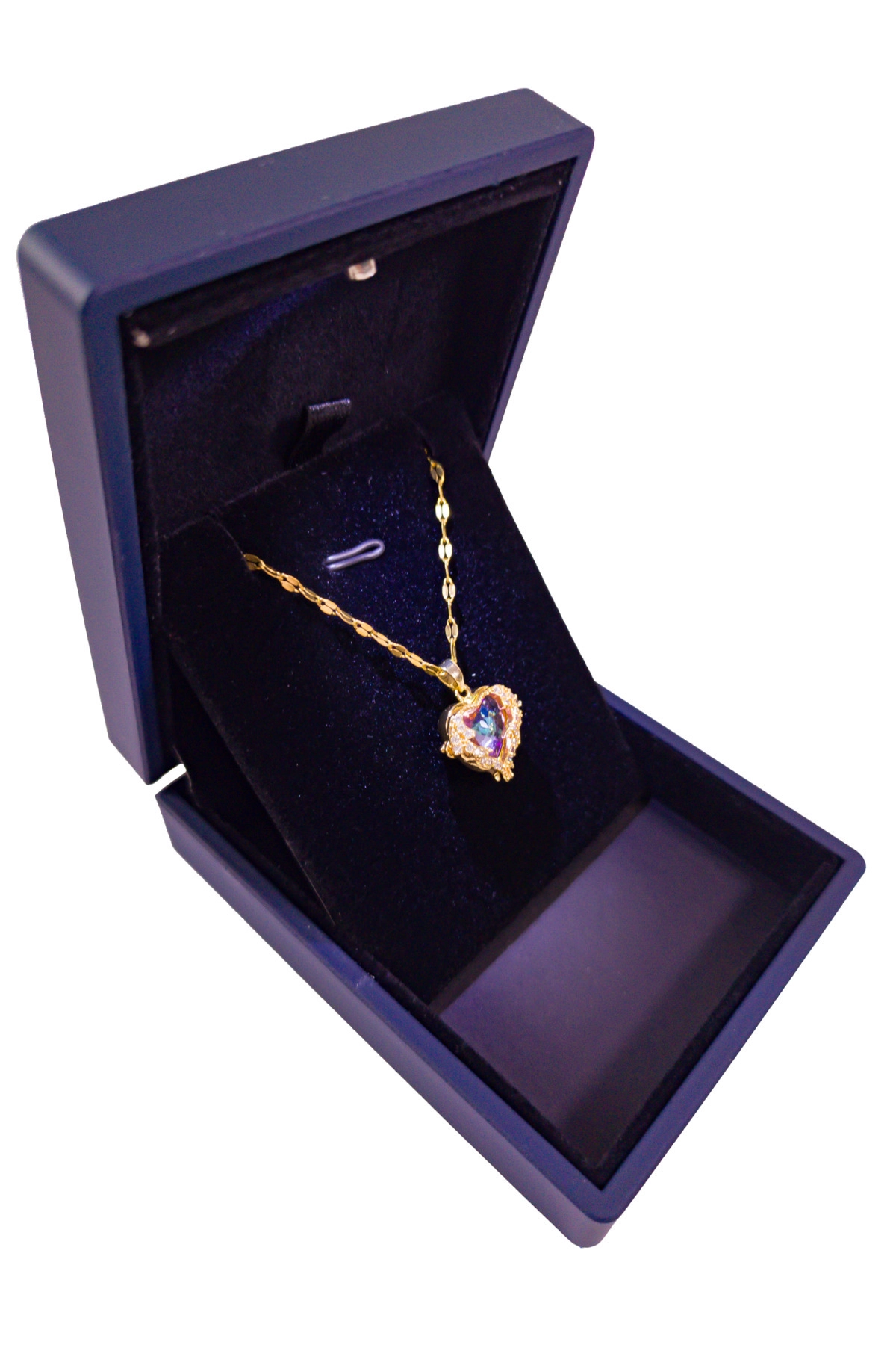 Işıklı Premium Kutuda | Zirkon Taşlı Kalp Kolye Pembe Renk | 316l Çelik - Kararmaz | Hediye Kadın-3