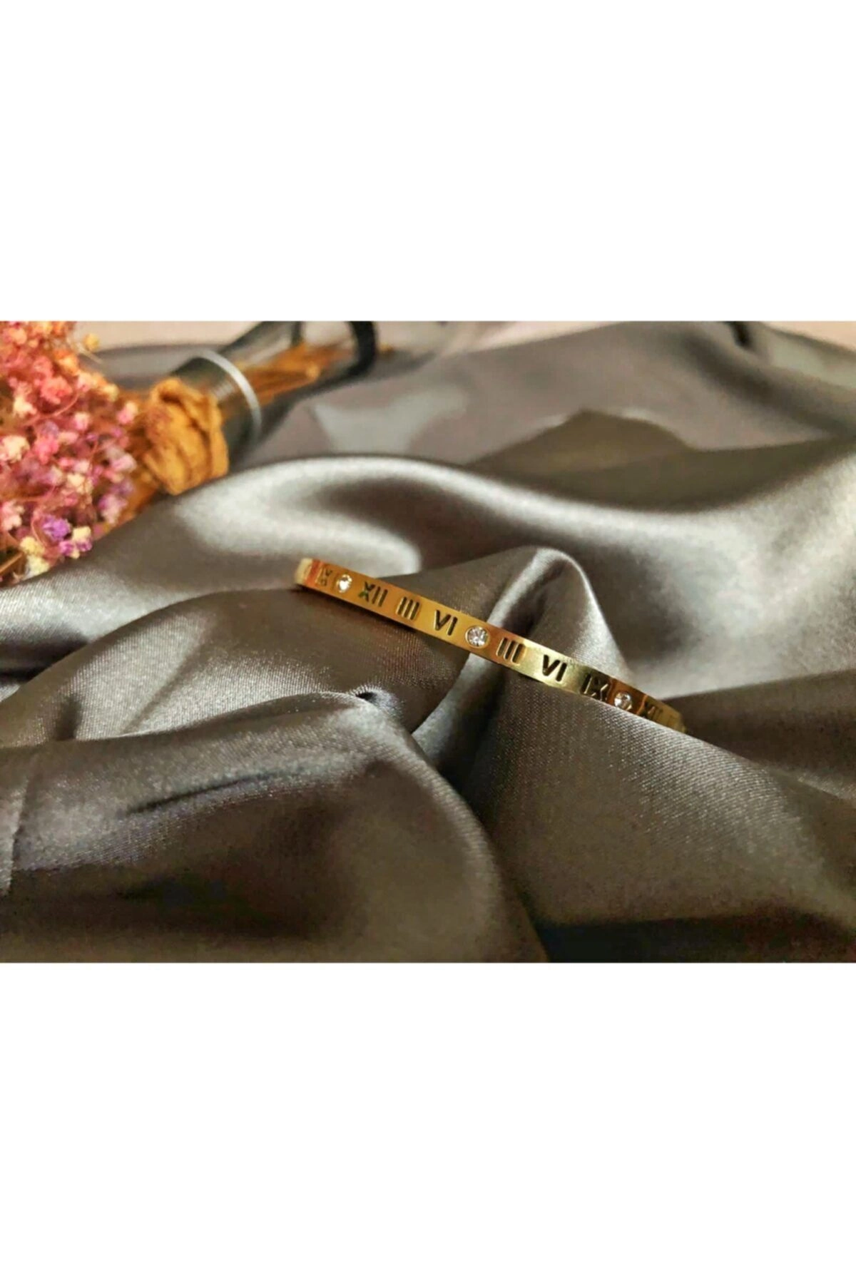 Kadın Çelik Roma Rakamlı Kararmaz Kelepçe Bileklik Gold | 316l Çelik - Kararmaz | Hediye Kadın-0