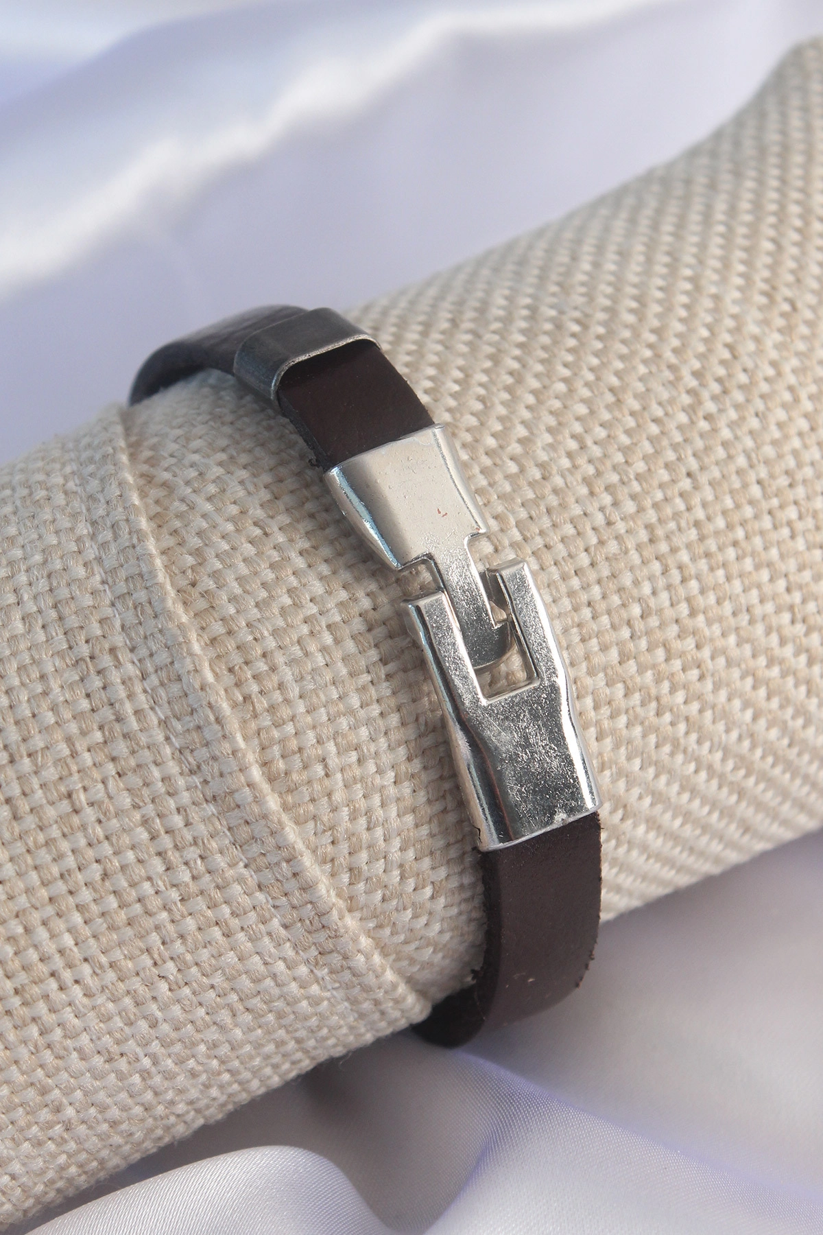 Kahverengi Deri Model Gümüş Renk Çapa Figür Erkek Bileklik-1