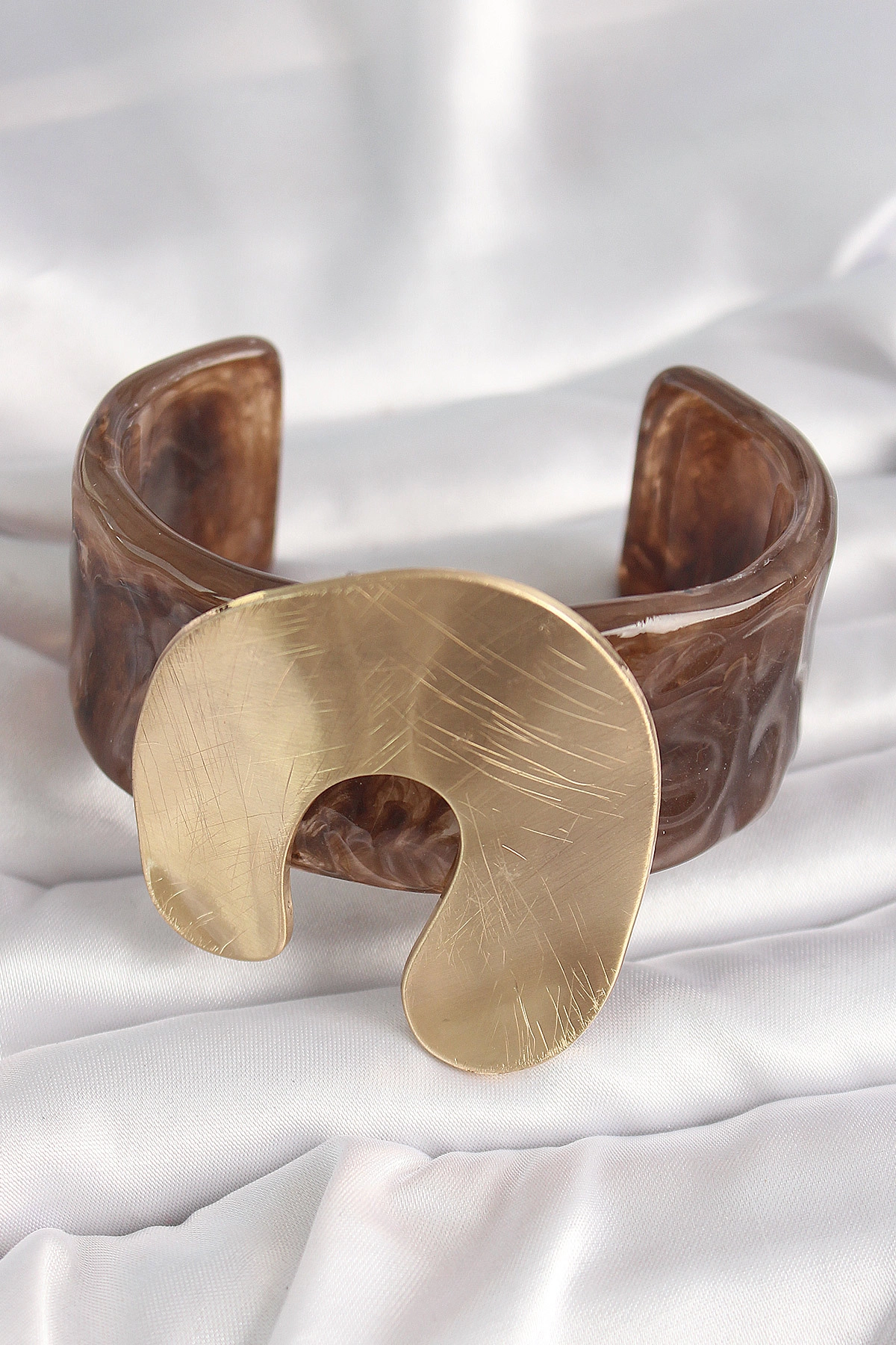 Kahverengi Mermer Desen Akrilik Plastik Gold Nal Model Plaka Vintage Kadın Bilezik-1