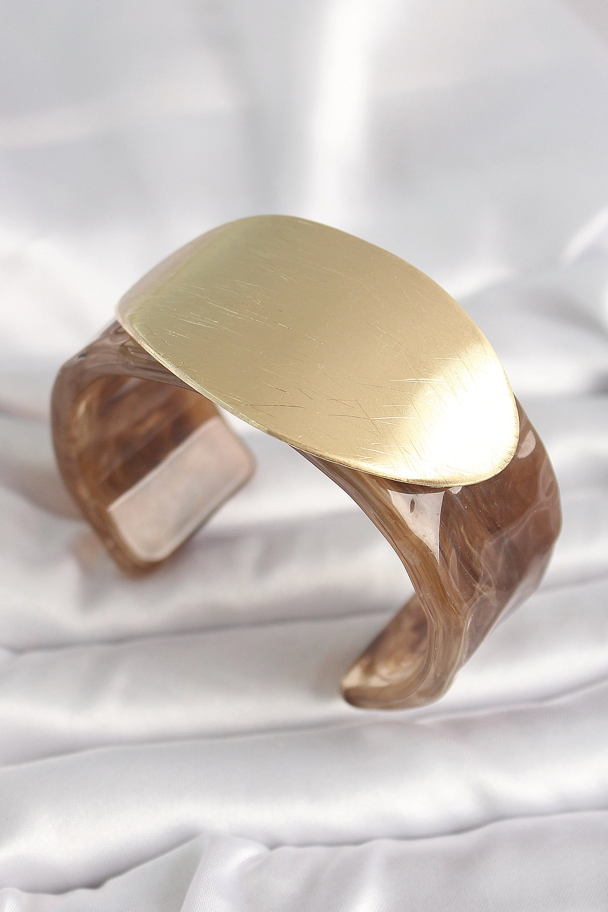 Kahverengi Mermer Desen Akrilik Plastik Gold Oval Plaka Model Vintage Kadın Bilezik-0