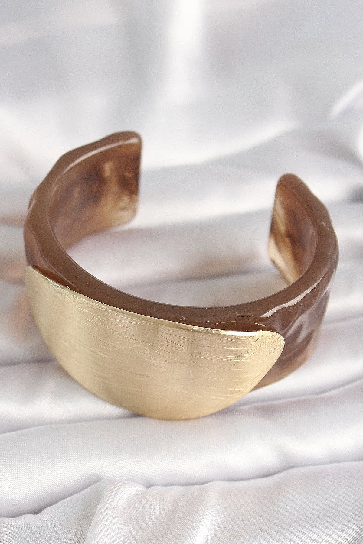 Kahverengi Mermer Desen Akrilik Plastik Gold Oval Plaka Model Vintage Kadın Bilezik-1