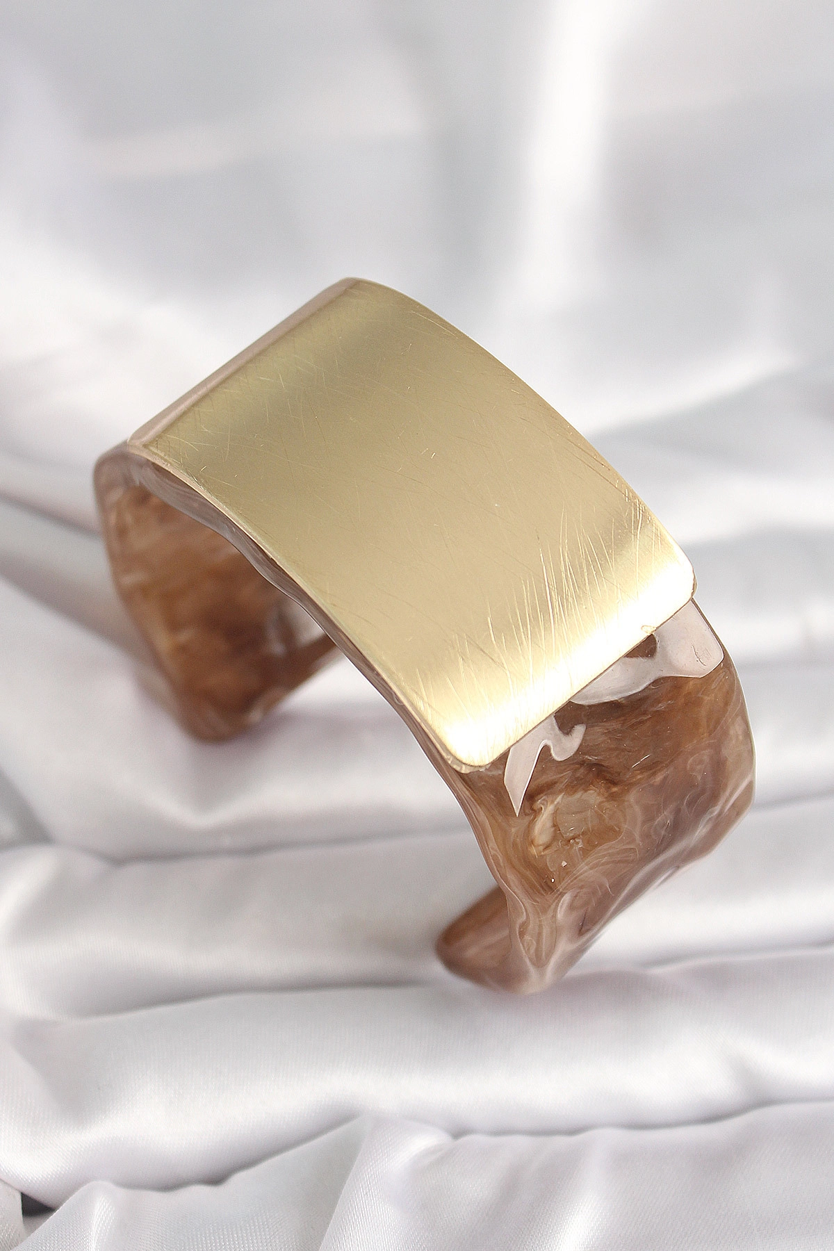 Kahverengi Mermer Desen Akrilik Platik Gold Dikdörtgen Plaka Model Vintage Kadın Bilezik-0