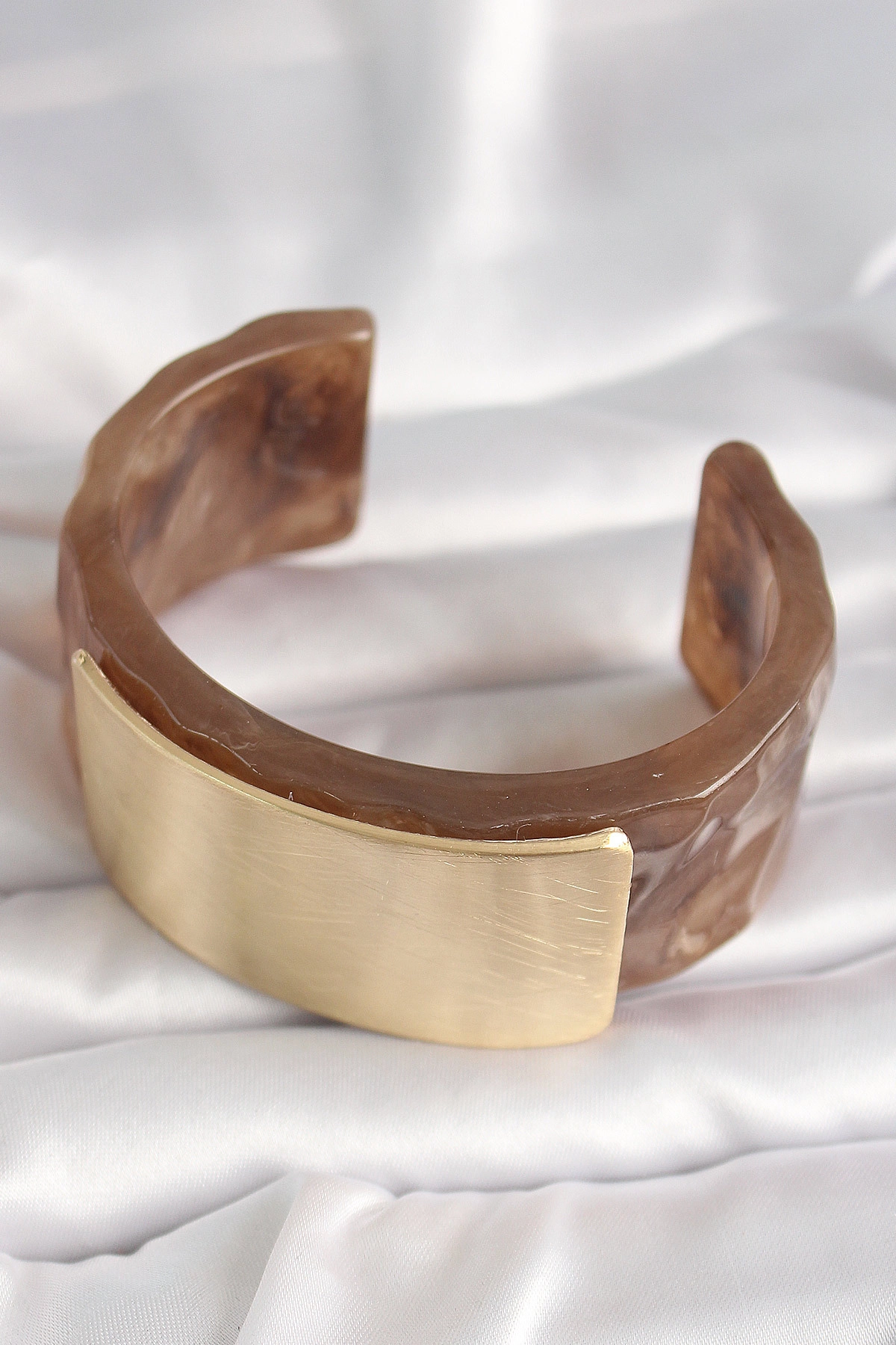 Kahverengi Mermer Desen Akrilik Platik Gold Dikdörtgen Plaka Model Vintage Kadın Bilezik-1