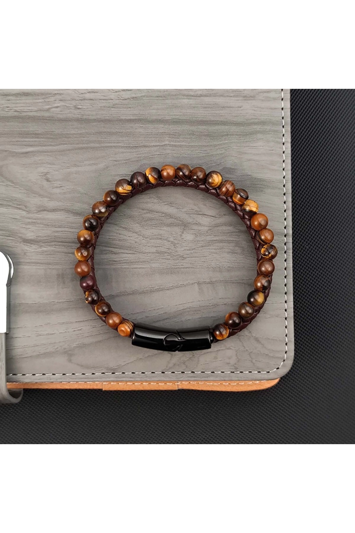 Kaplan Gözü Doğaltaş Deri Erkek Bileklik-1