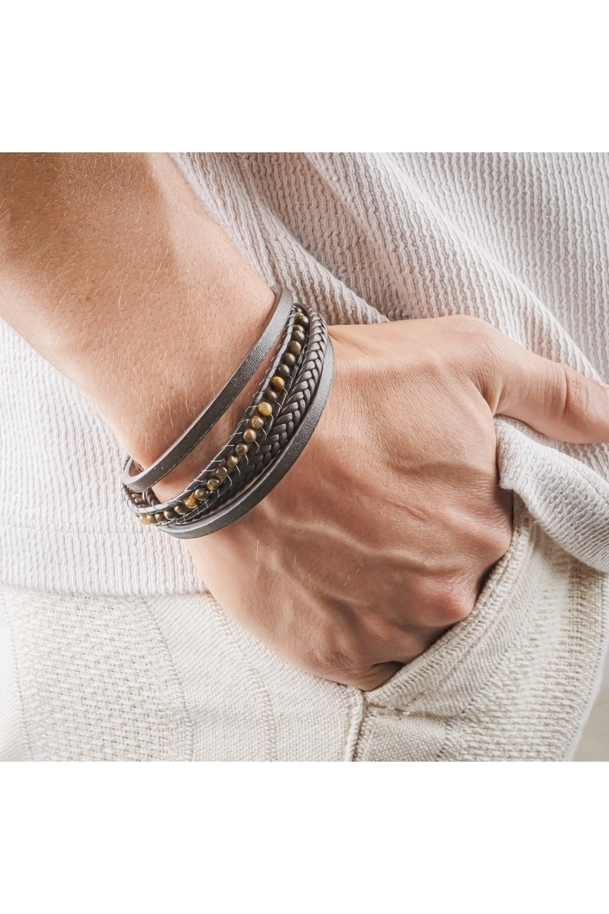 Kaplan Gözü Doğaltaş Ve Deri Bileklik-1