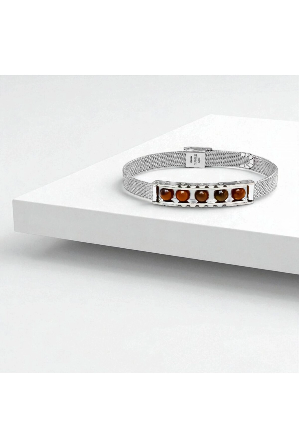 Kaplan Gözü Taşı Ve Paslanmaz Çelik Bileklik-2