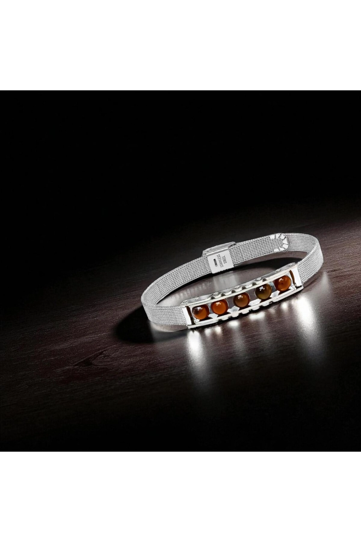 Kaplan Gözü Taşı Ve Paslanmaz Çelik Bileklik-3