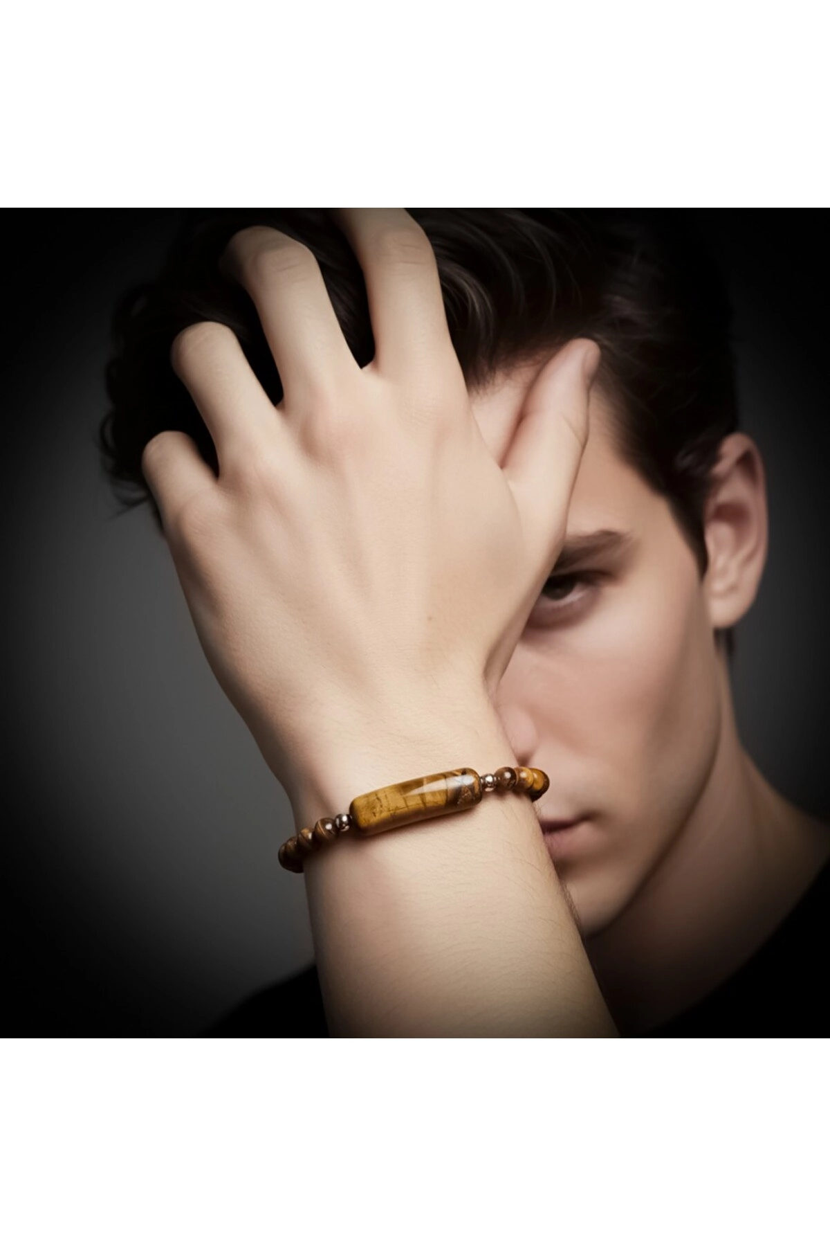 Kaplan Gözü Taşlı Çelik Halat Ve Çelik Klipsli Bileklik-1