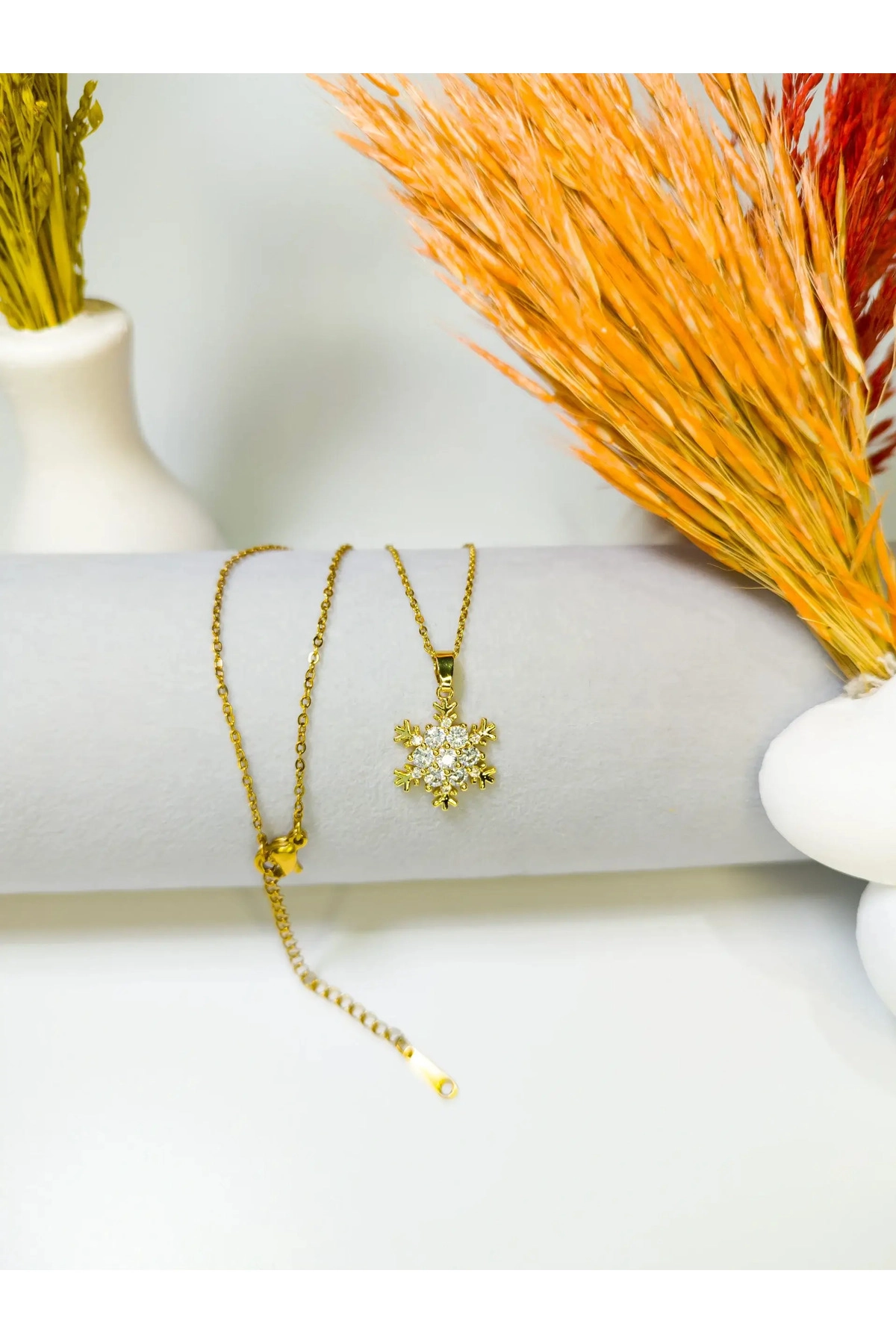 Kar Tanesi Kolye Gold | 316l Çelik - Kararmaz | Hediye Kadın-3