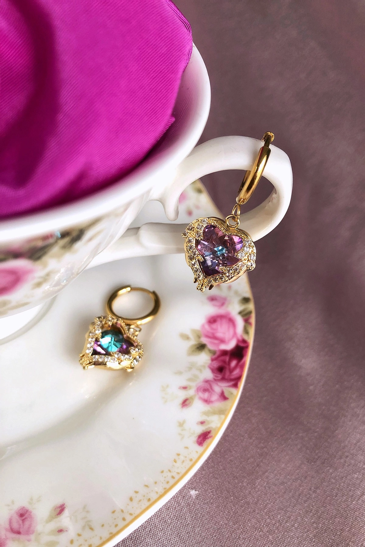 Kararmaz Çelik Anti-alerjik Kalp Renkli Zirkon Taşlı Küpe | 316l Çelik - Kararmaz | Hediye Kadın-2