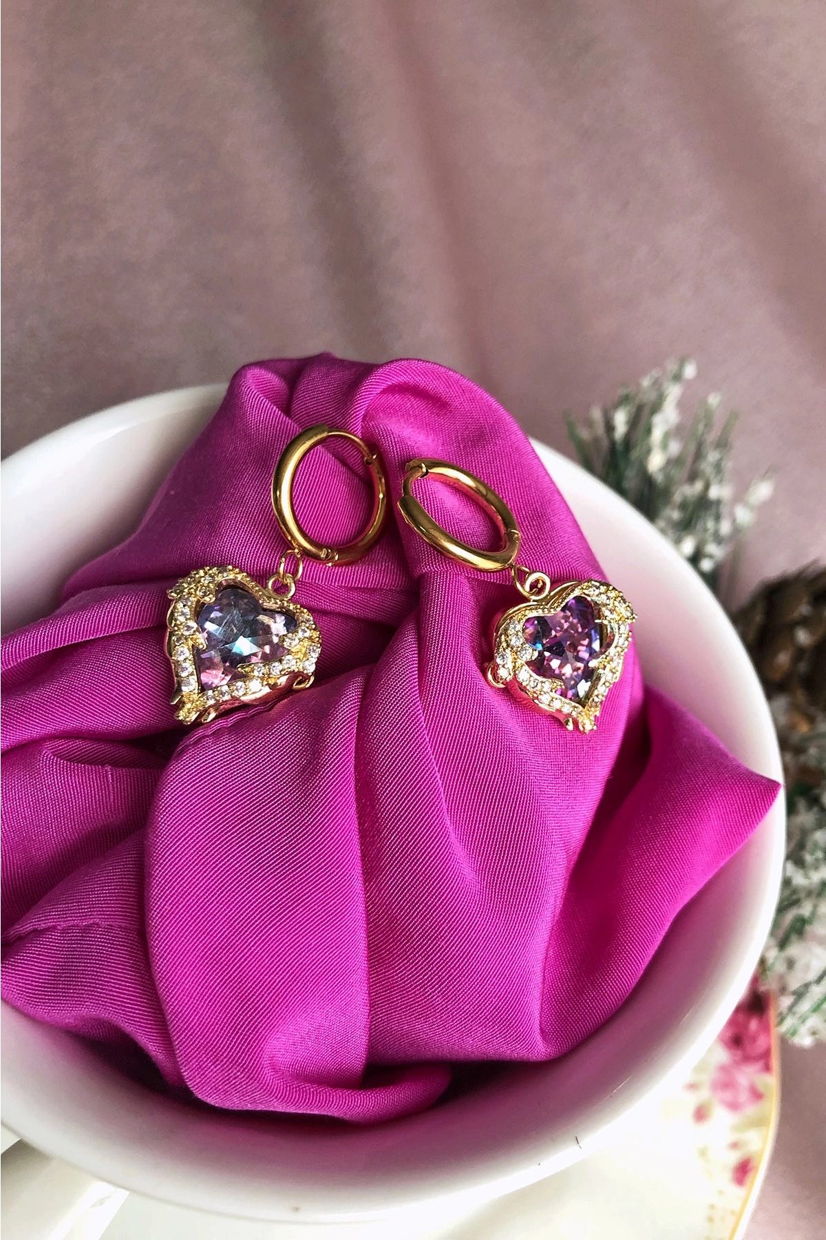 Kararmaz Çelik Anti-alerjik Kalp Renkli Zirkon Taşlı Küpe | 316l Çelik - Kararmaz | Hediye Kadın-3