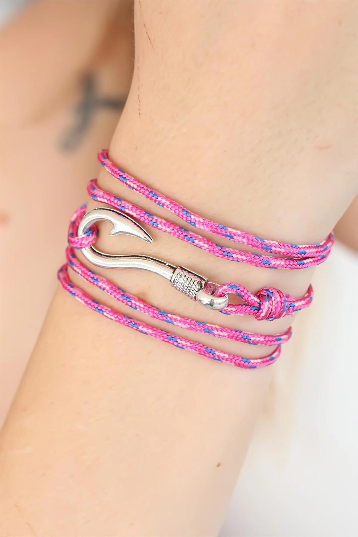 Karışık Desenli Pembe Renk Gümüş Metal Kancalı Çoklu Bileklik-1