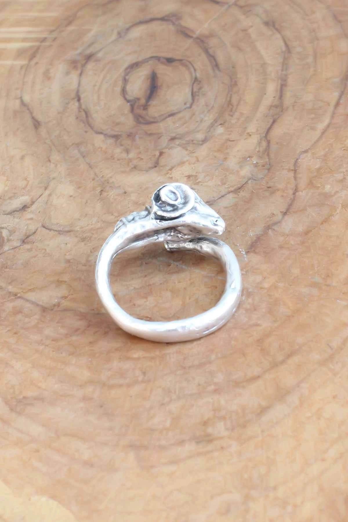 Keçi Figürlü Gümüş Renk Ayarlanabilir Erkek Yüzük-0