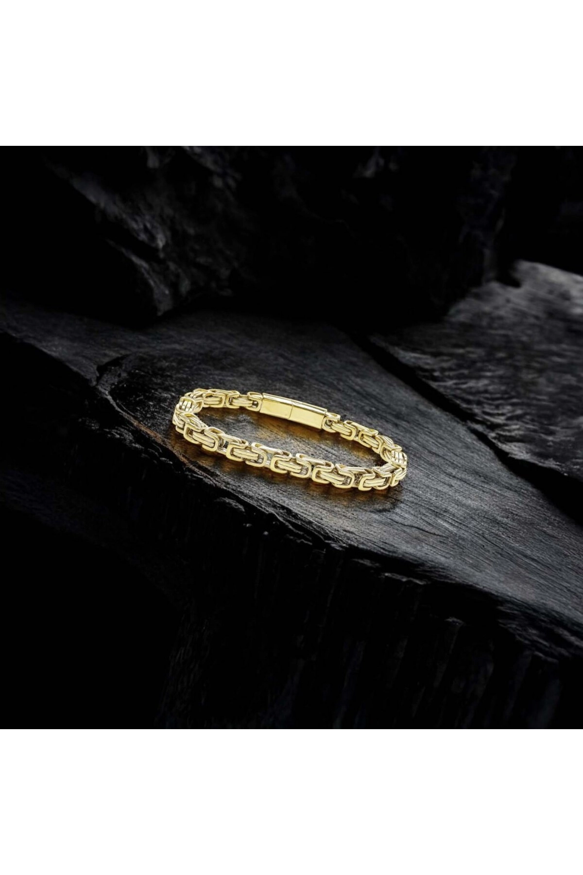 Kilit Mekanizmalı Sarı Kral Zincir Bileklik 6Mm-3