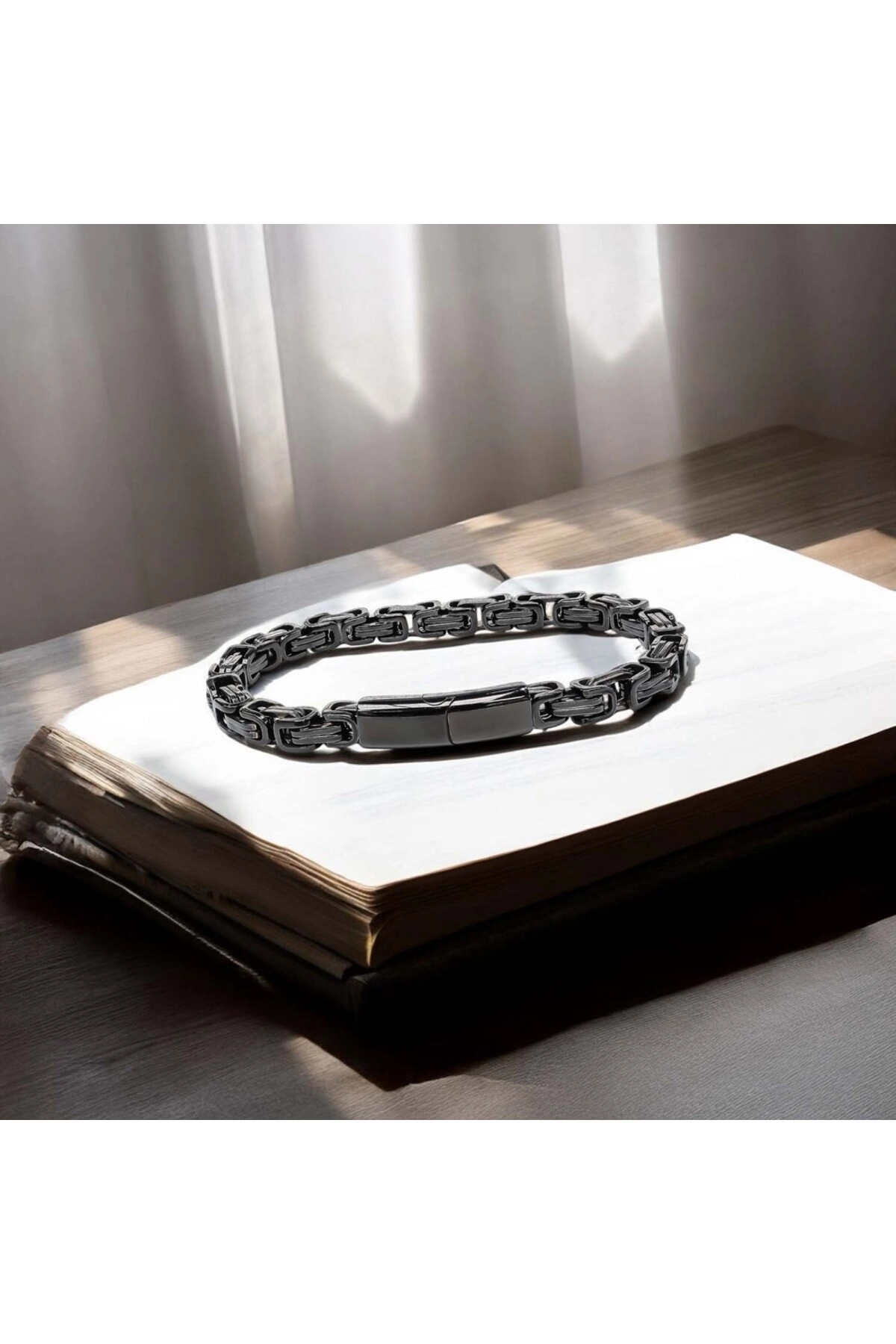 Kilit Mekanizmalı Siyah Kral Zincir Bileklik 6Mm-3