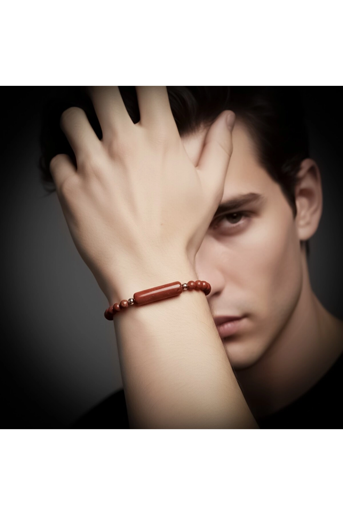 Kırmızı Jasper Doğaltaş Çelik Halat Ve Çelik Klipsli Bileklik-1