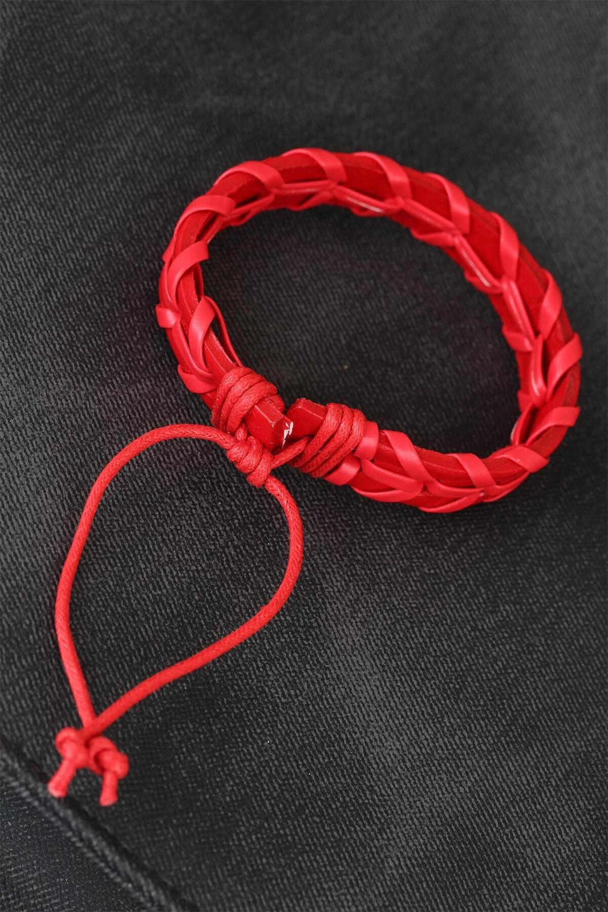 Kırmızı Örgü Deri Erkek Bileklik-1