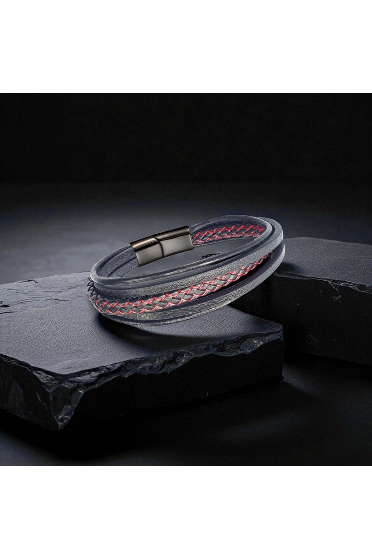 Kırmızı Siyah Çoklu Deri Bileklik-1