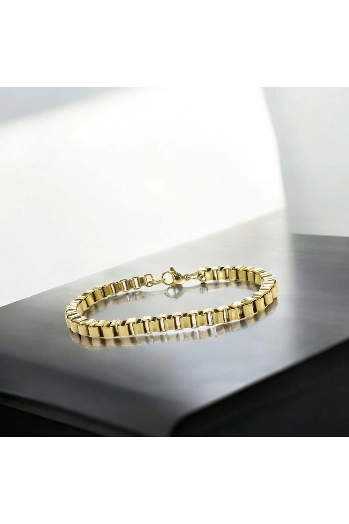Köşeli Arnavut Zincir Çelik Zincir Bileklik-1
