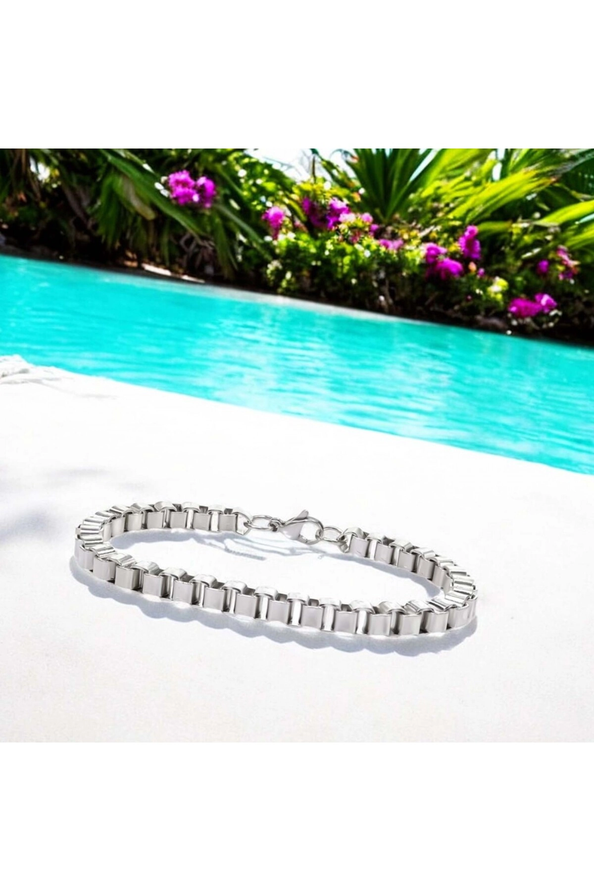 Köşeli Arnavut Zincir Çelik Zincir Bileklik-2
