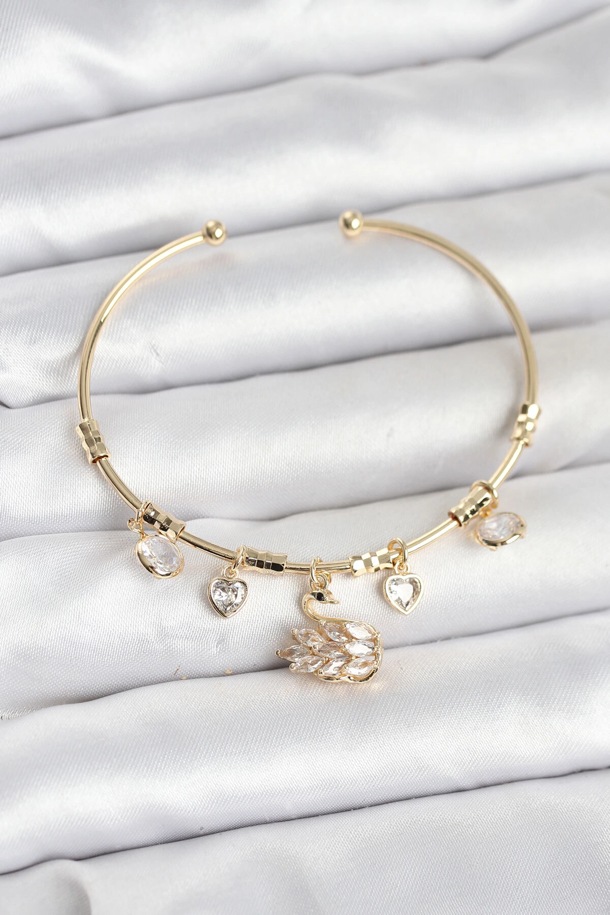 Kuğu Charmlı Gold Renk Kadın Bileklik-0