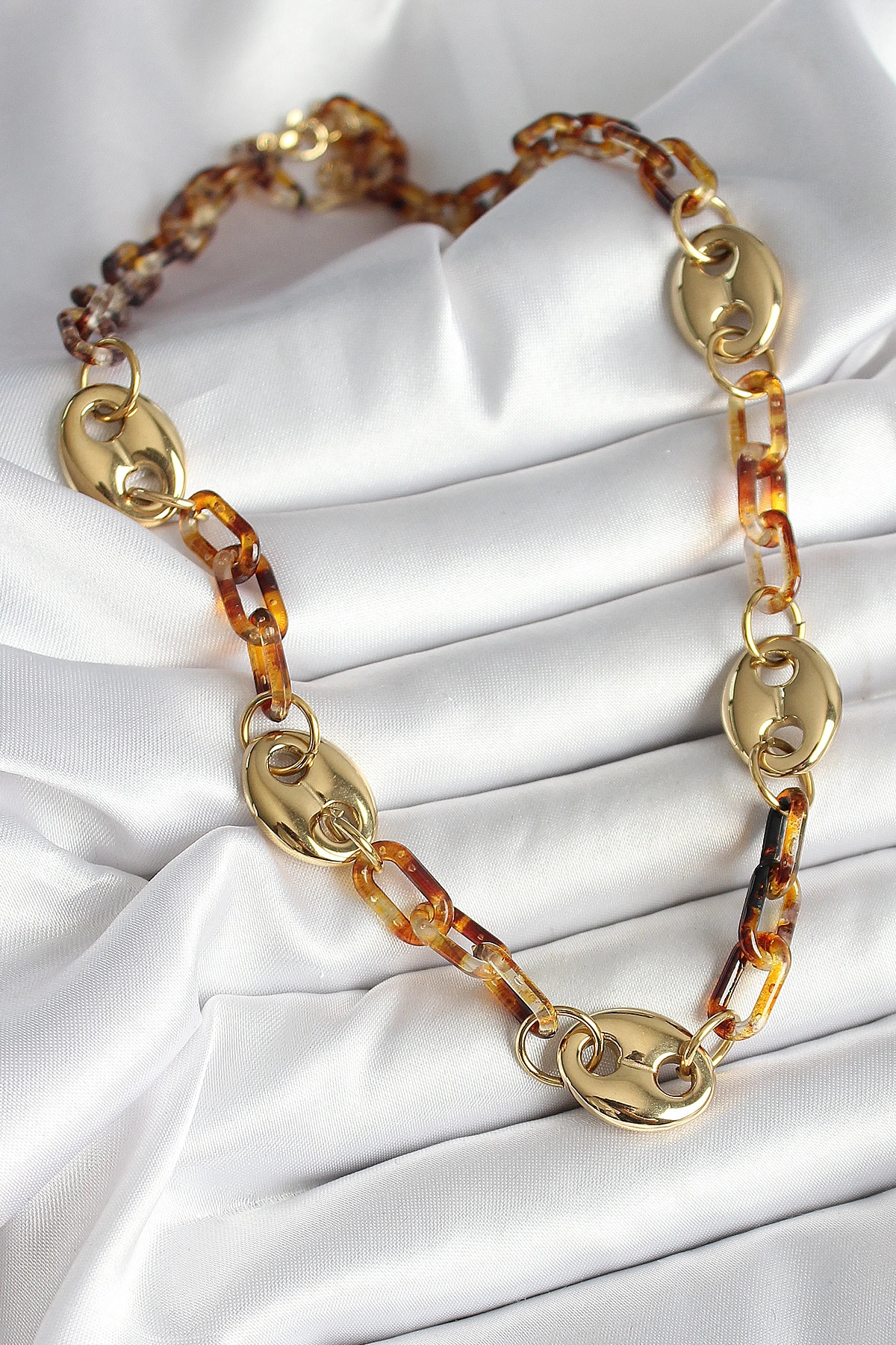 Leopar Desenli Mika Gold Renk Zincir Kadın Kolye-0